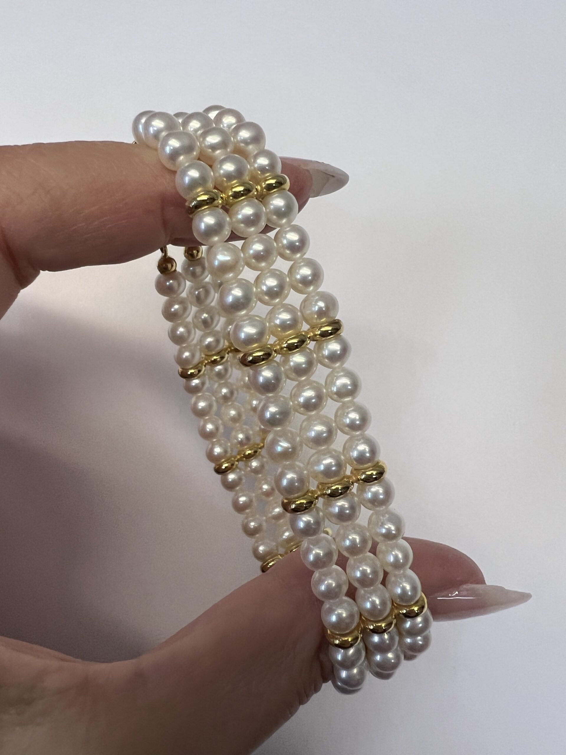18k Yellow Gold 5 MM Cultured Freshwater Pearl Triple Strand Bracelet Imported From Italy - Image 21