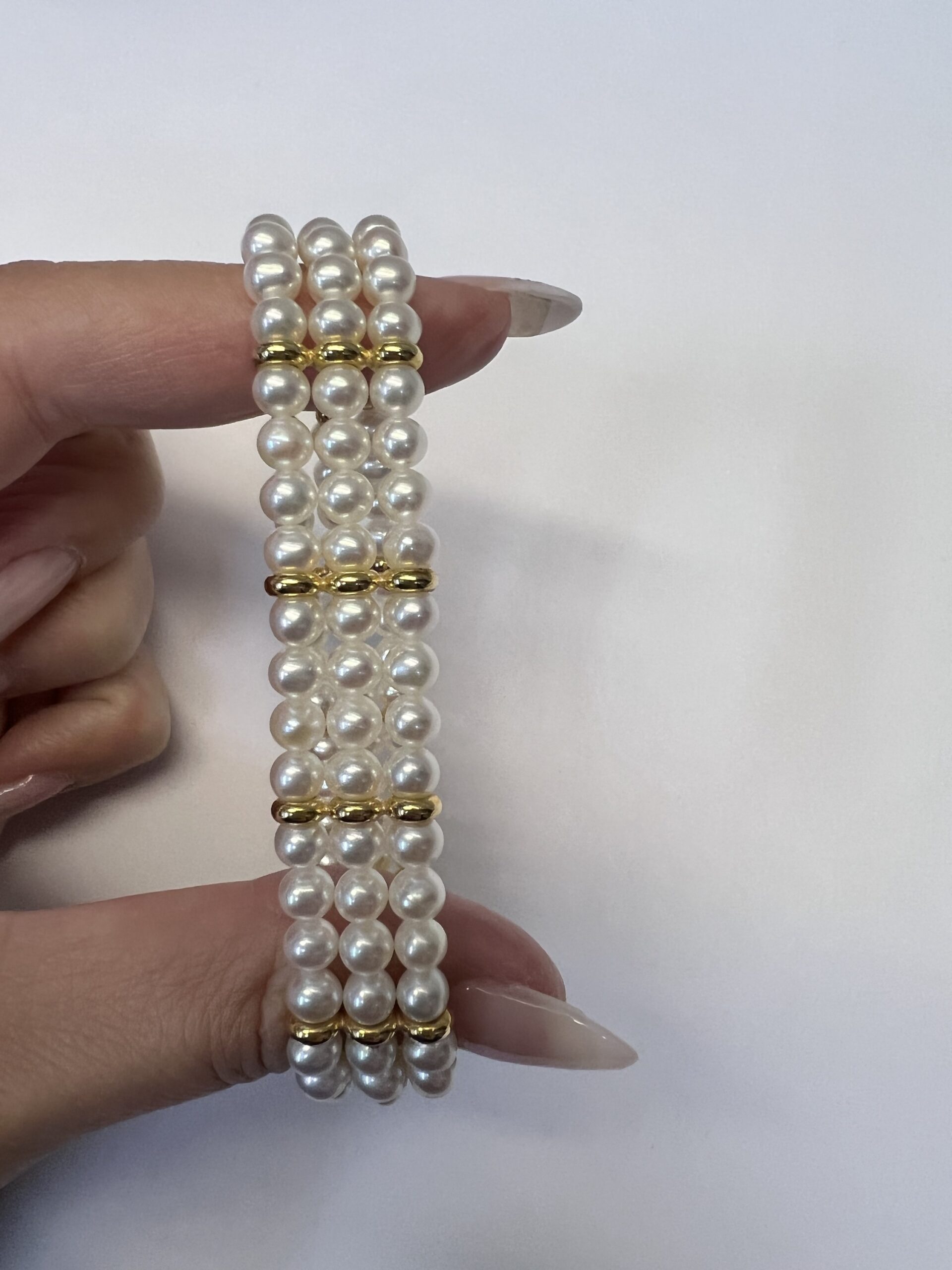 18k Yellow Gold 5 MM Cultured Freshwater Pearl Triple Strand Bracelet Imported From Italy - Image 20