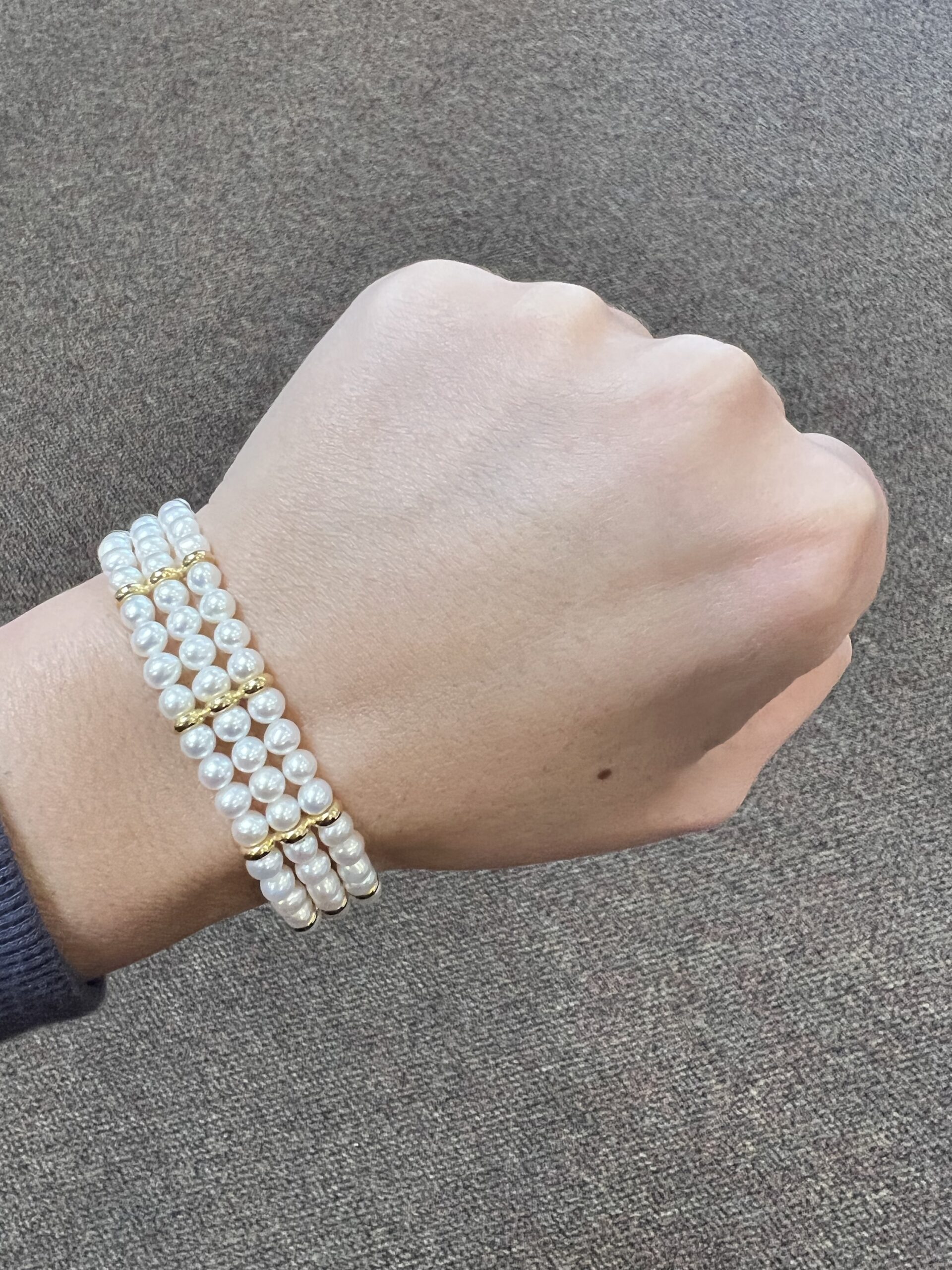 18k Yellow Gold 5 MM Cultured Freshwater Pearl Triple Strand Bracelet Imported From Italy - Image 10