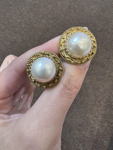 18k Yellow Gold 15 MM Mabe Pearl Post & Clip Earrings