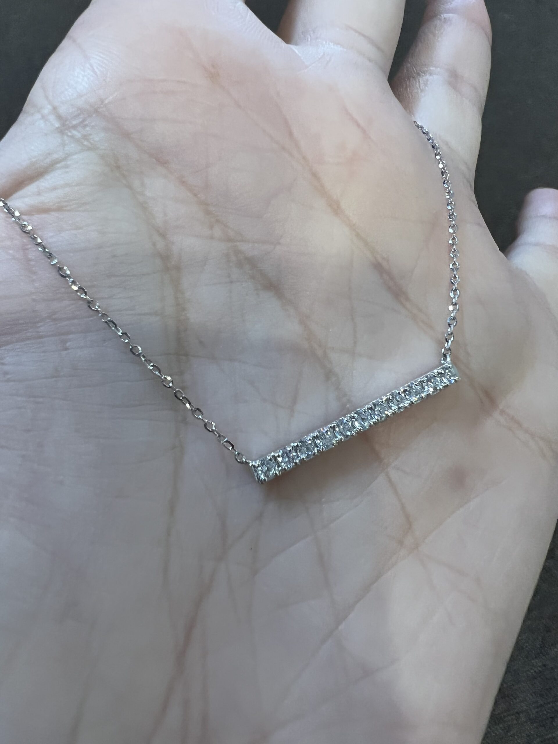 14k White Gold Genuine .32 Cttw Round Brilliant Cut Diamond Bar Necklace - Image 2