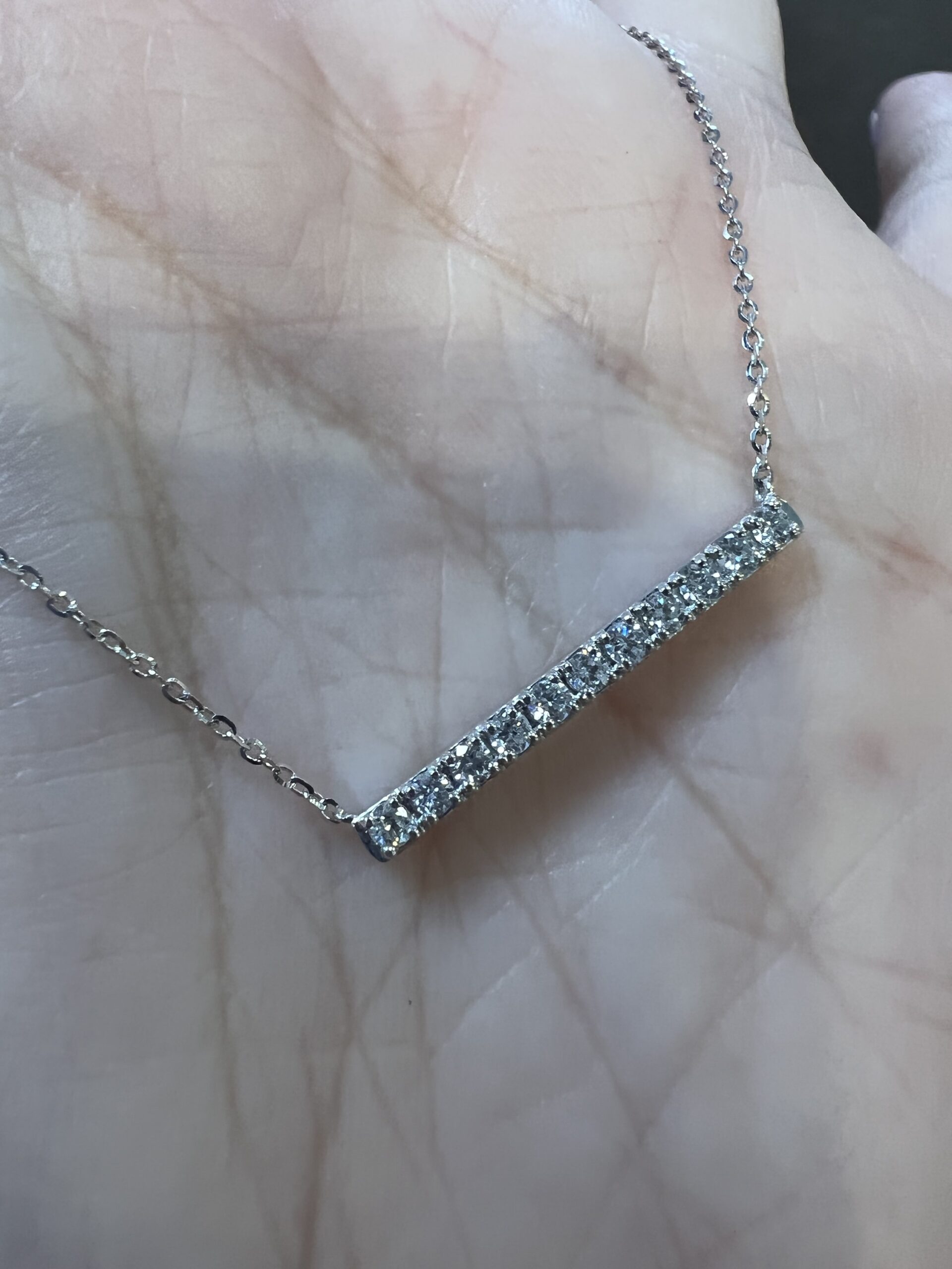 14k White Gold Genuine .32 Cttw Round Brilliant Cut Diamond Bar Necklace - Image 3