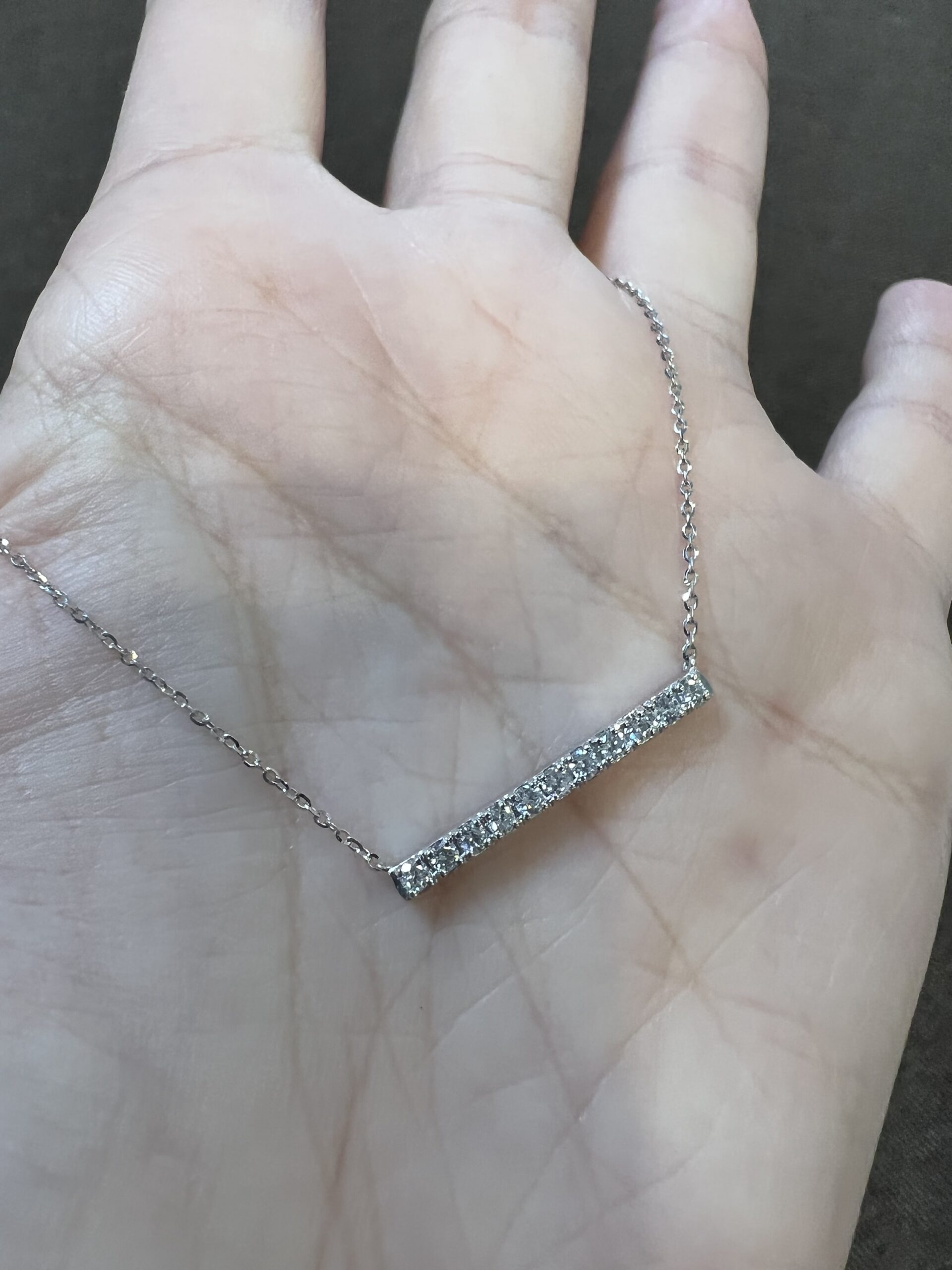 14k White Gold Genuine .32 Cttw Round Brilliant Cut Diamond Bar Necklace