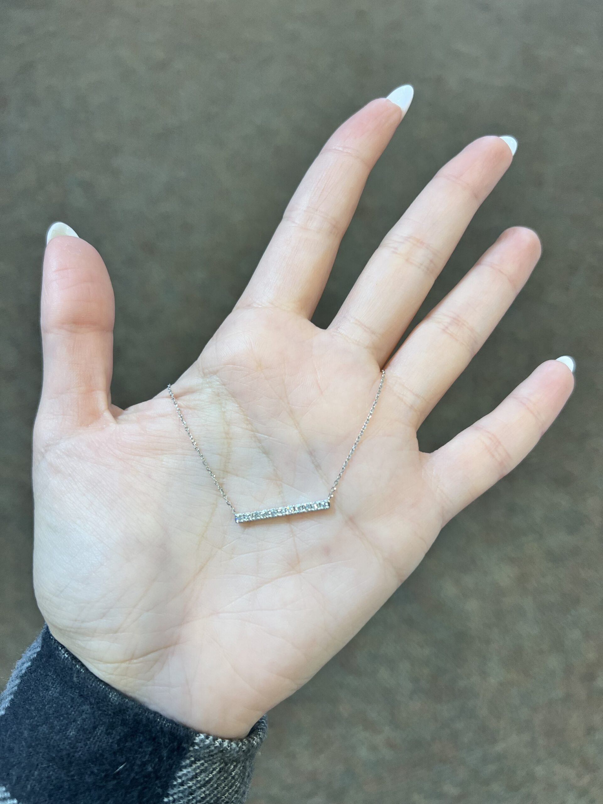 14k White Gold Genuine .32 Cttw Round Brilliant Cut Diamond Bar Necklace - Image 4