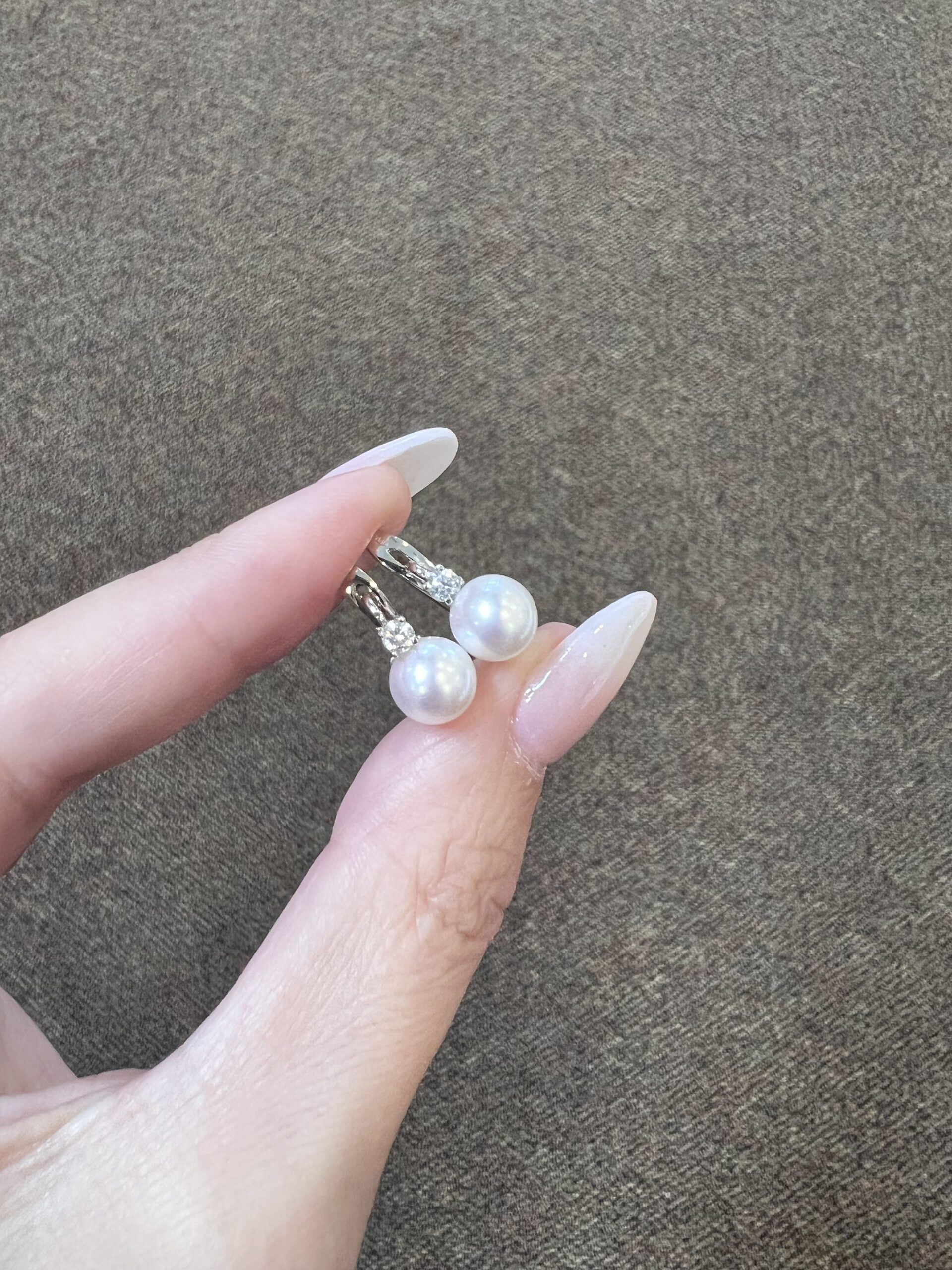 18k White Gold 7.5 MM Cultured Akoya Pearl & .18 Cttw Diamond Dangle Earrings - Image 5