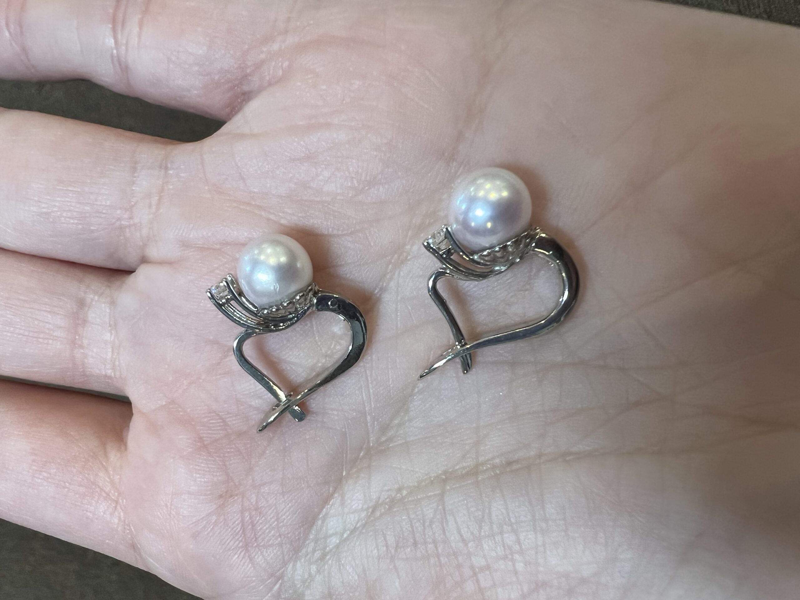 18k White Gold 7.5 MM Cultured Akoya Pearl & .18 Cttw Diamond Dangle Earrings - Image 11