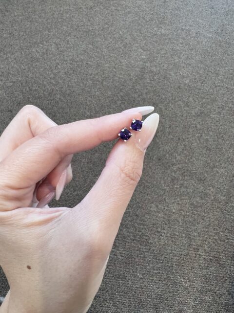 14k White Gold Genuine 5 MM Round Amethyst Stud Earrings