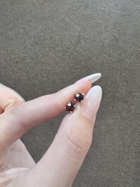 14k White Gold Genuine 5 MM Cushion Shaped Garnet Stud Earrings