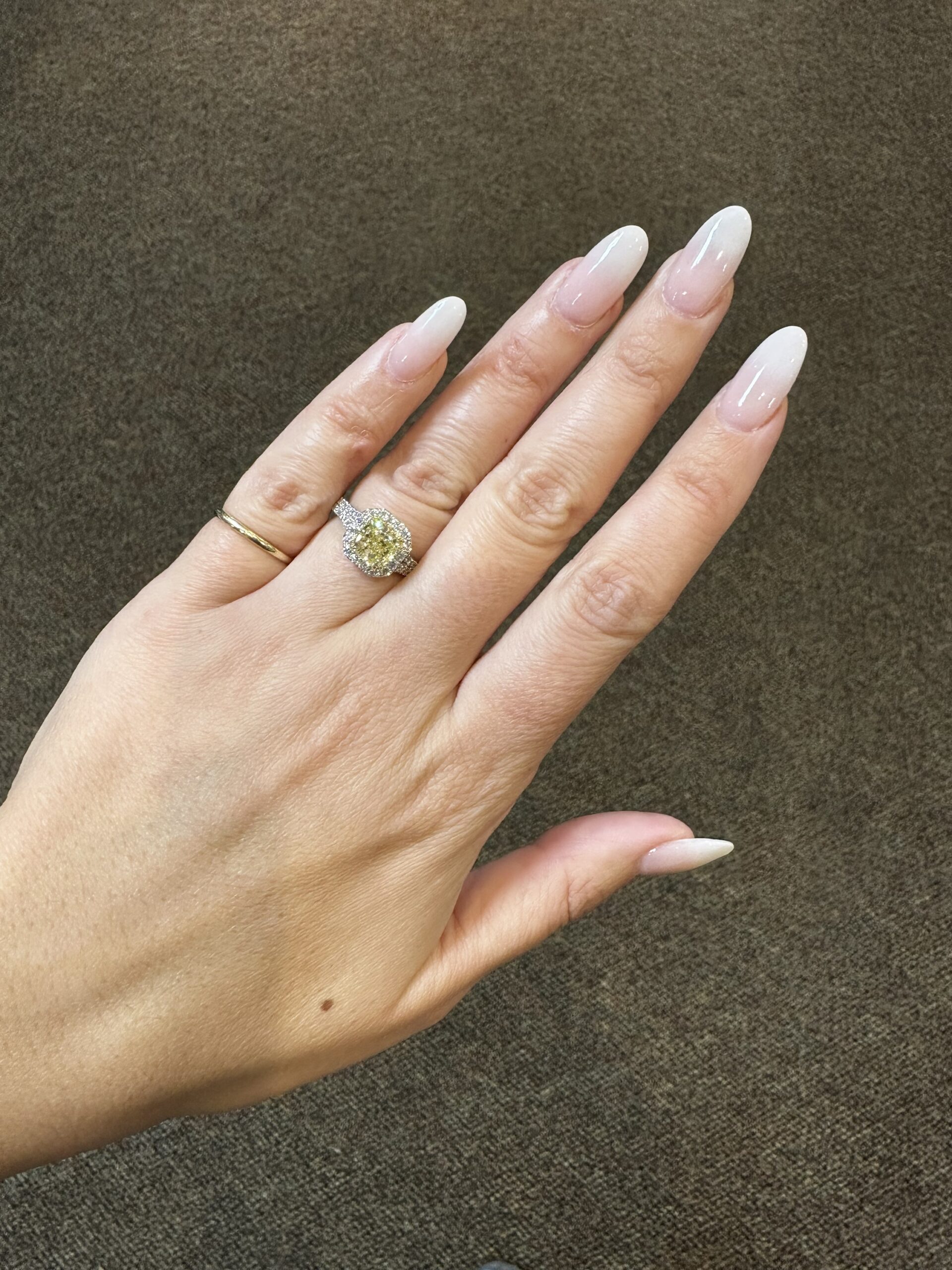 Platinum & 18k Yellow Gold Genuine GIA Certified Fancy Yellow Diamond Halo Ring With Split Shank - Image 38