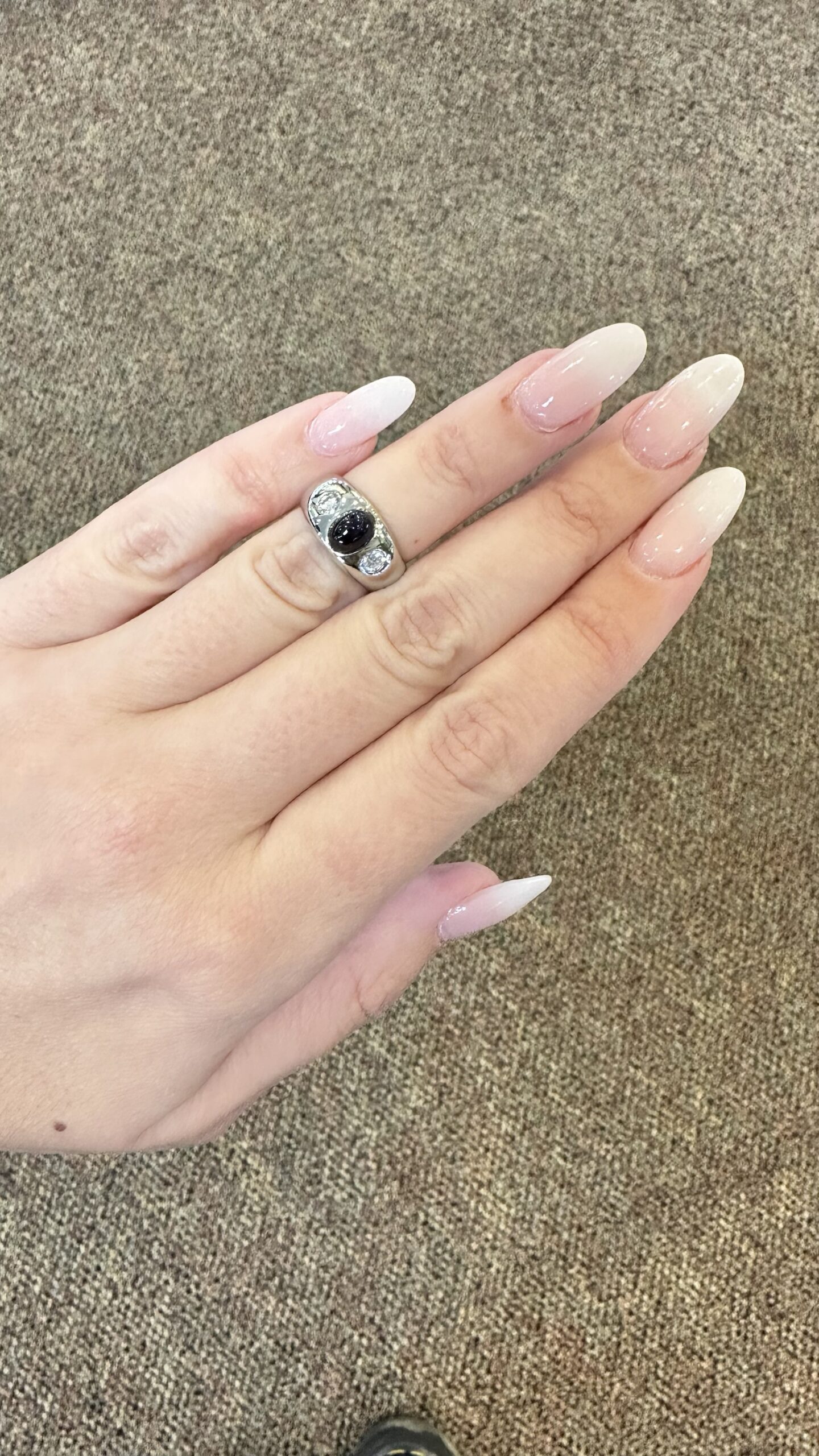 Vintage 14k White Gold Genuine 3/4 Cttw Cabachon Cut Sapphire & 1/4 Cttw Diamond Ring - Image 7