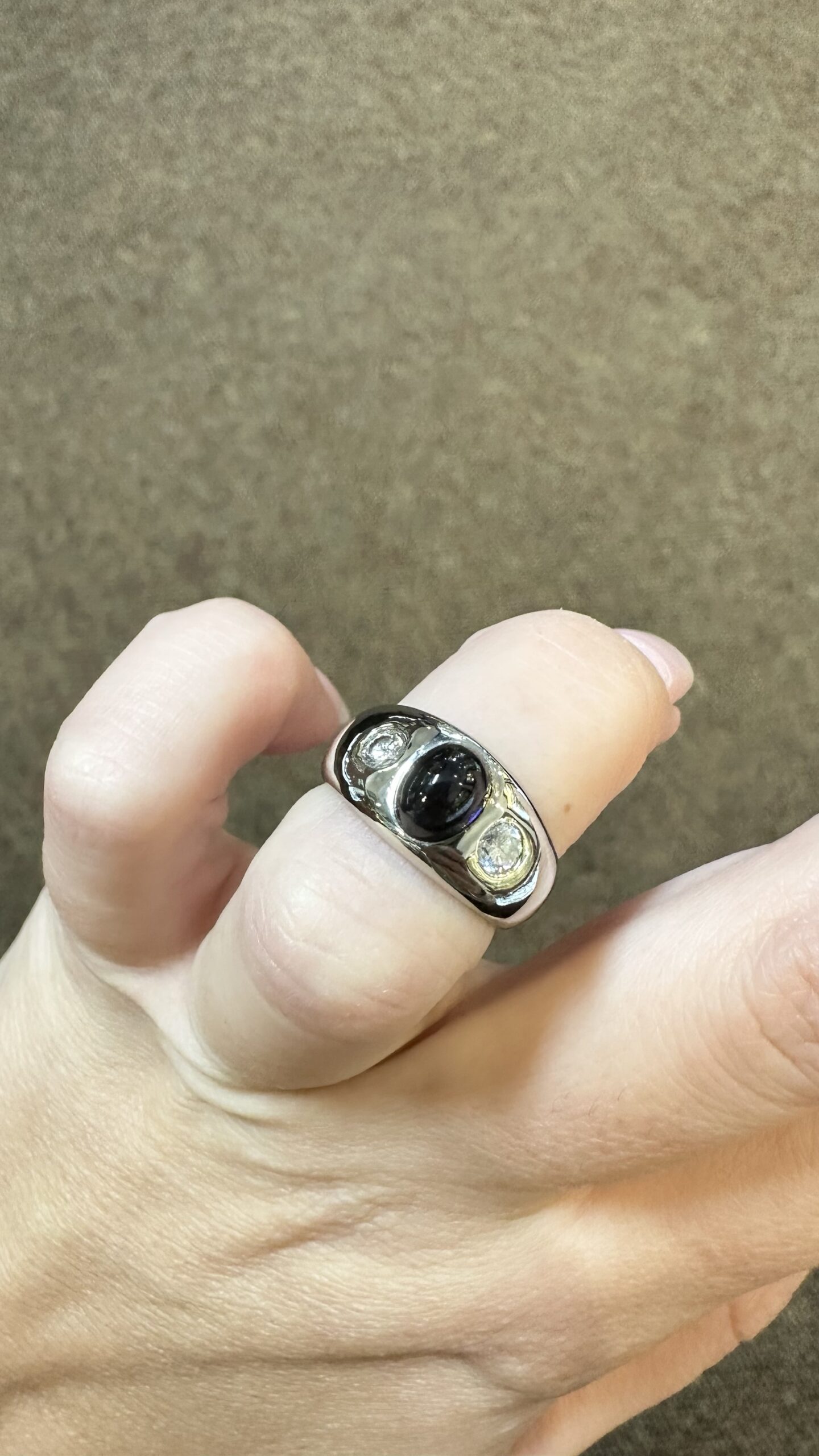 Vintage 14k White Gold Genuine 3/4 Cttw Cabachon Cut Sapphire & 1/4 Cttw Diamond Ring - Image 10