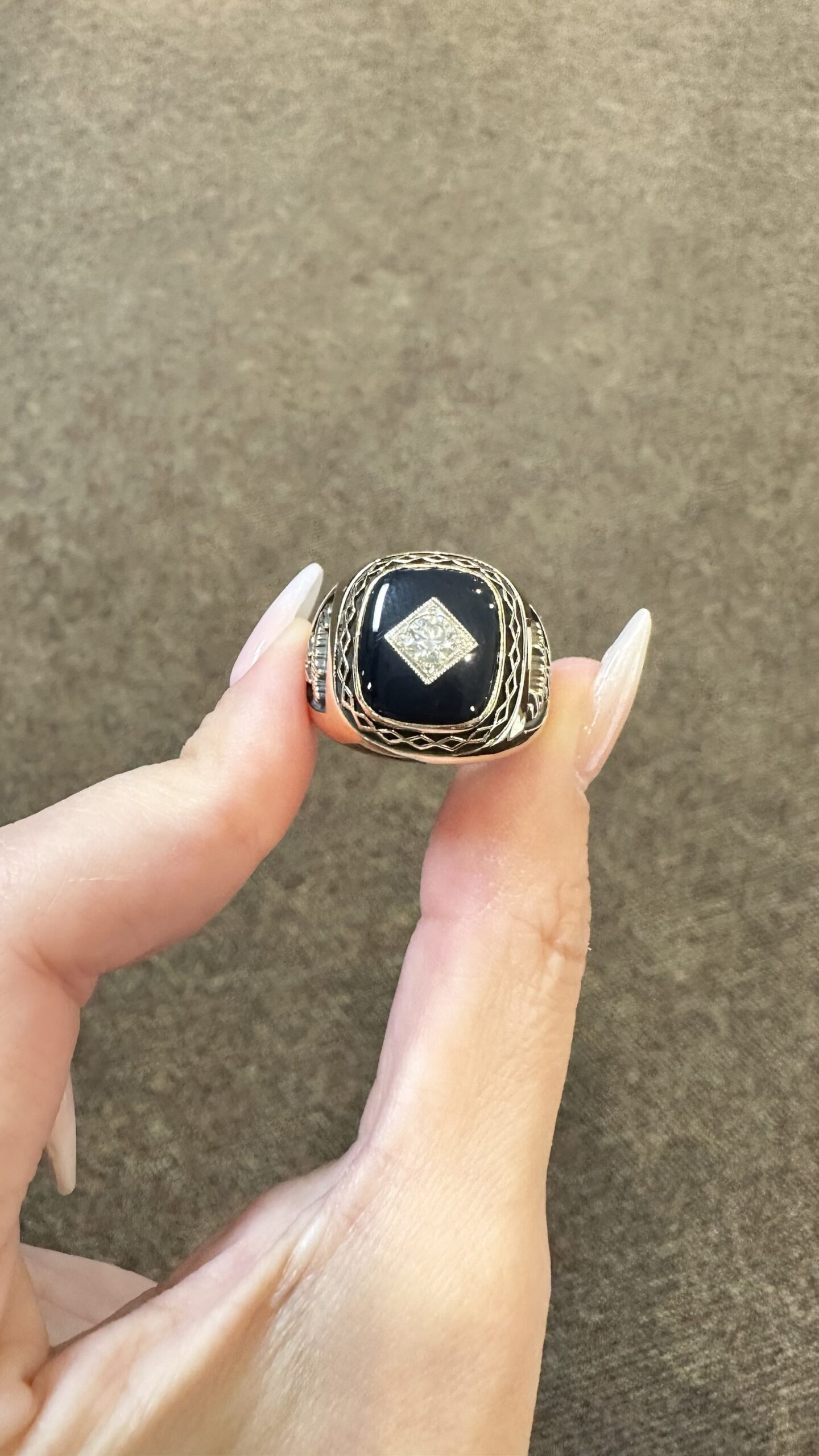 Gent’s 10K Yellow Gold “Canadian Club” Genuine Onyx & 1/3 Cttw Diamond Ring - Image 2