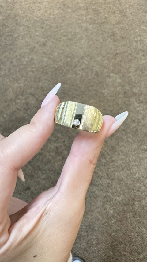 18k Tri-Color Gent’s Ring With CZ Accent