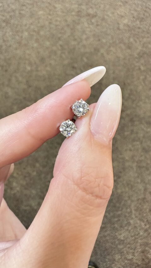 14k White Gold Genuine 1.02 Cttw Round Brilliant Cut Diamond Stud Earrings