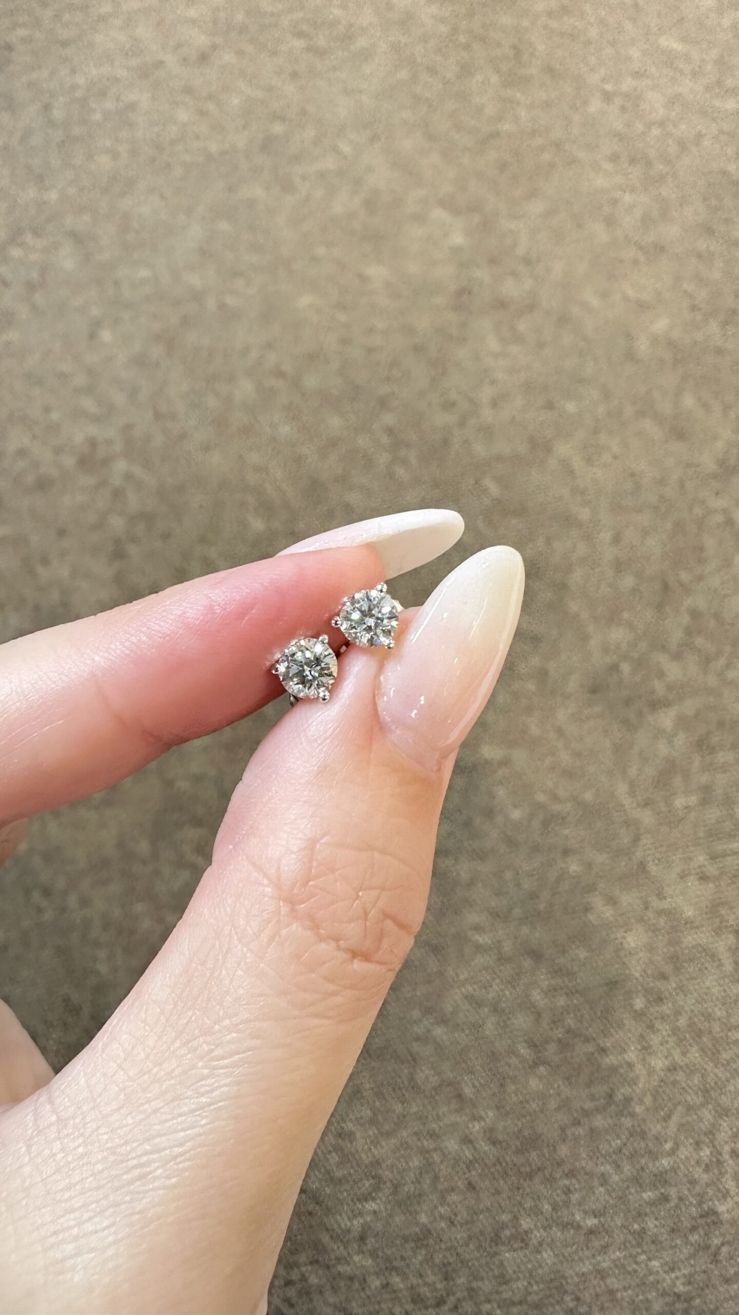 14k White Gold Genuine 1.01 Cttw Round Brilliant Cut Diamond 3 Prong Stud Earrings - Image 2