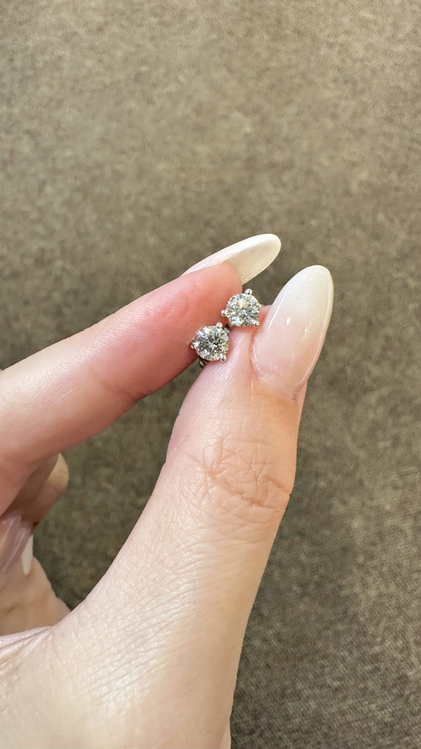 14k White Gold Genuine 1.01 Cttw Round Brilliant Cut Diamond 3 Prong Stud Earrings - Image 3