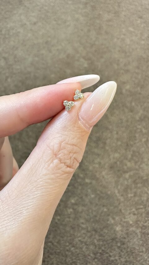 14k Yellow Gold Genuine .15 Cttw Round Brilliant Cut Diamond Triangular Shaped Cluster Stud Earrings