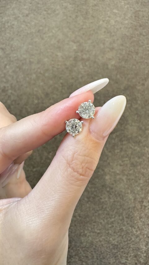 14k White Gold Genuine 2.41 Cttw Round Brilliant Cut Diamond 3 Prong Stud Earrings