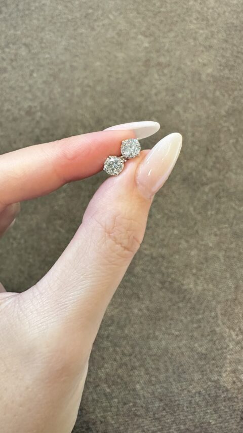 14k White Gold Genuine 1.20 Cttw Round Brilliant Cut Diamond Basket Set Stud Earrings