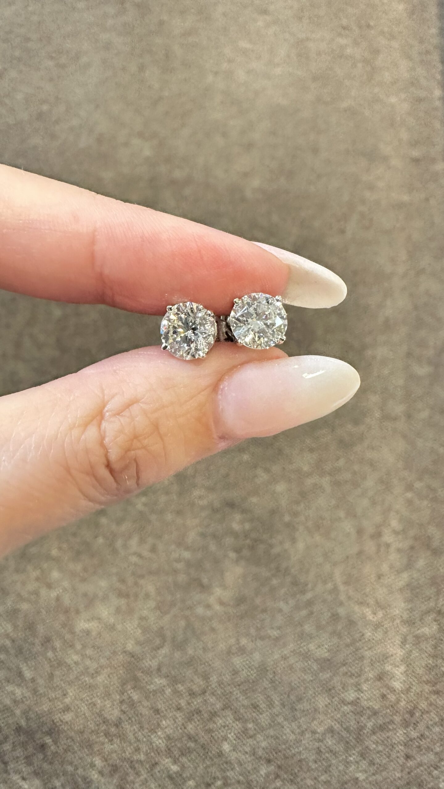 14k White Gold Genuine 2.96 Cttw Round Brilliant Cut Diamond Basket Set Stud Earrings - Image 3