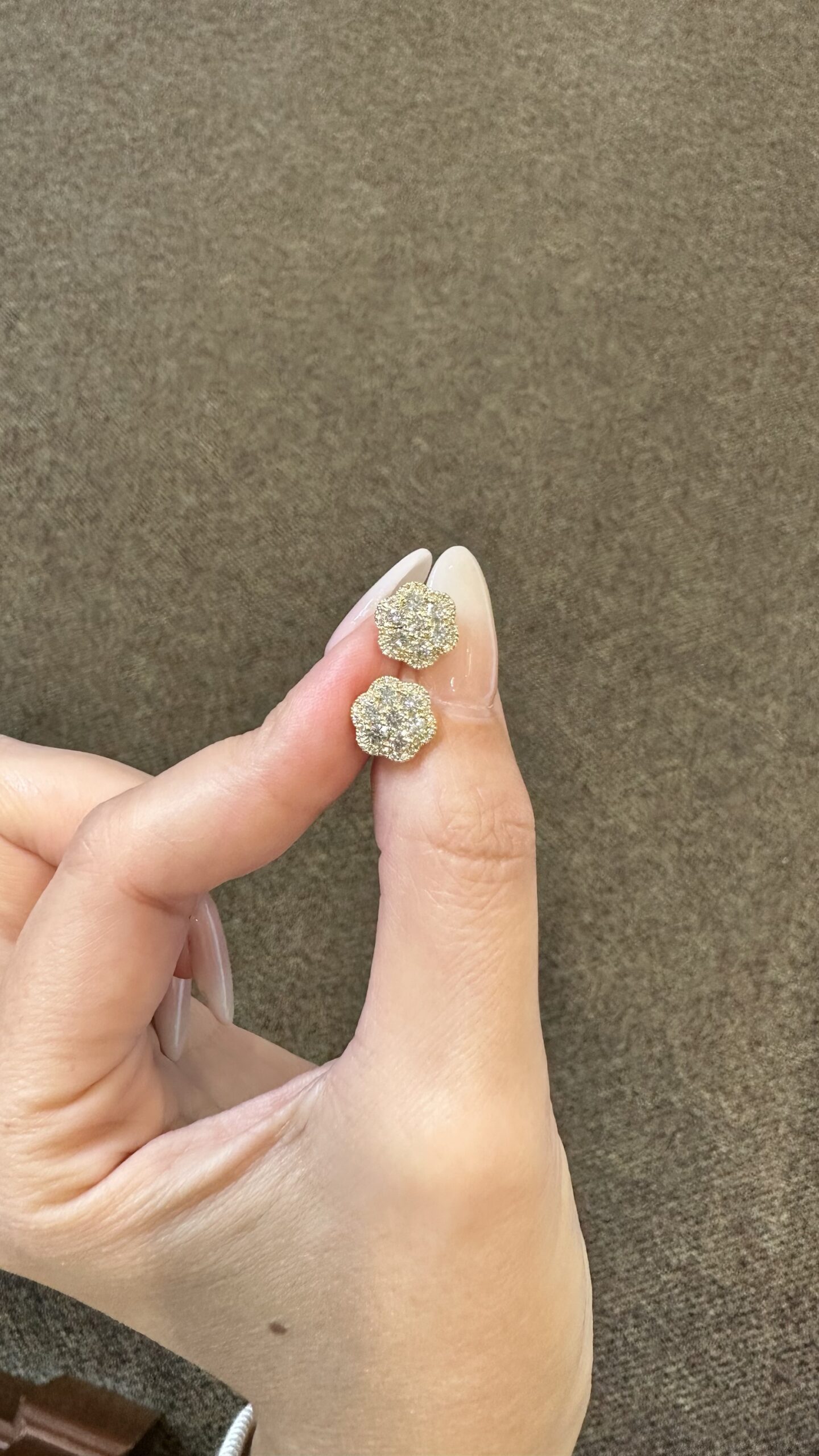 14k Yellow Gold Genuine .95 Cttw Round Brilliant Cut Diamond Cluster Stud Earrings - Image 2