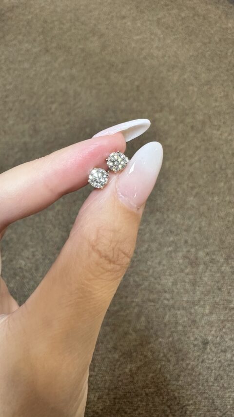 14k White Gold Genuine 1.22 Cttw Round Brilliant Cut Diamond Basket Set Stud Earrings