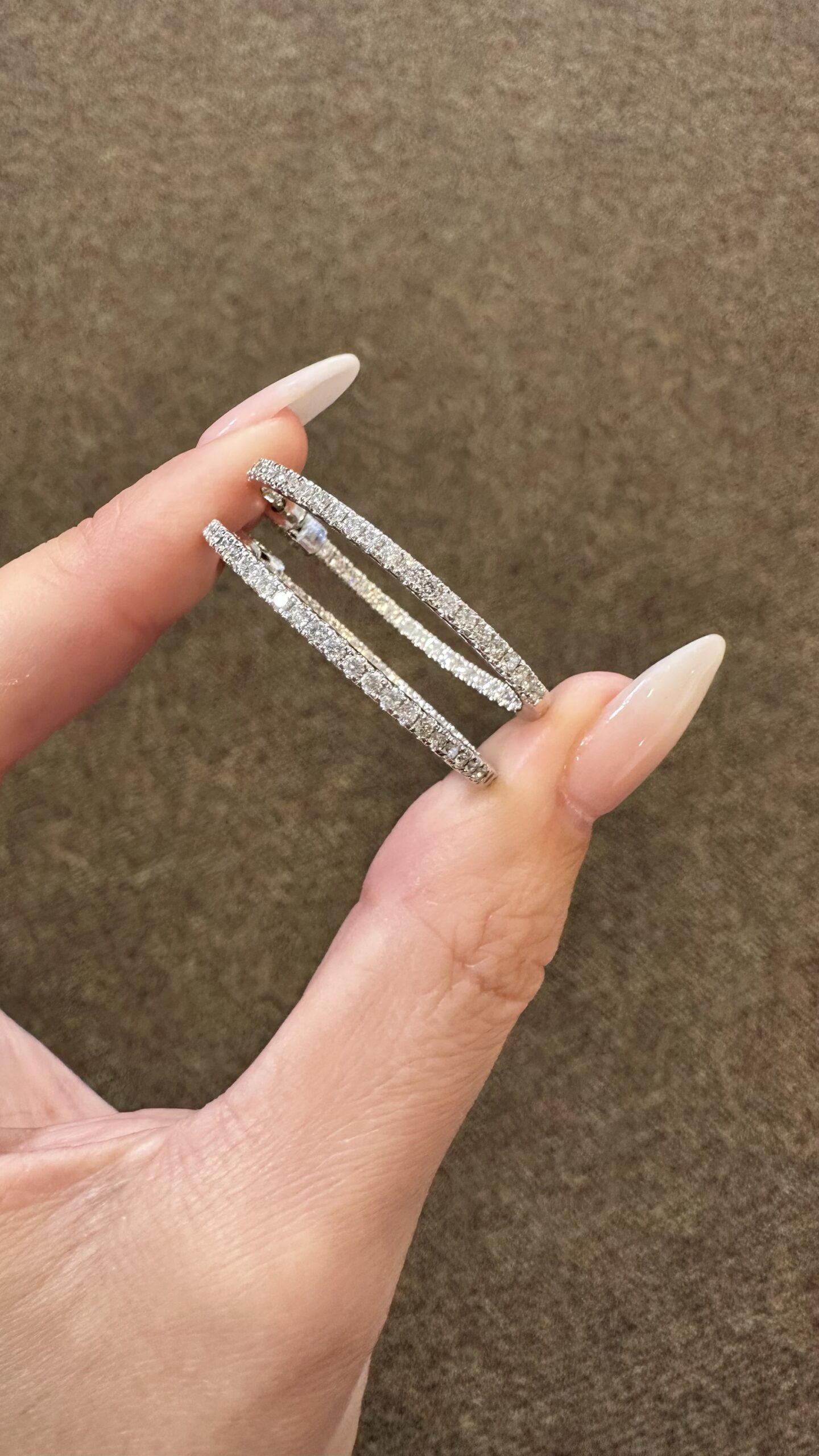 14k White Gold Genuine 1.51 Cttw Round Brilliant Cut Diamond Inside Out Hoops