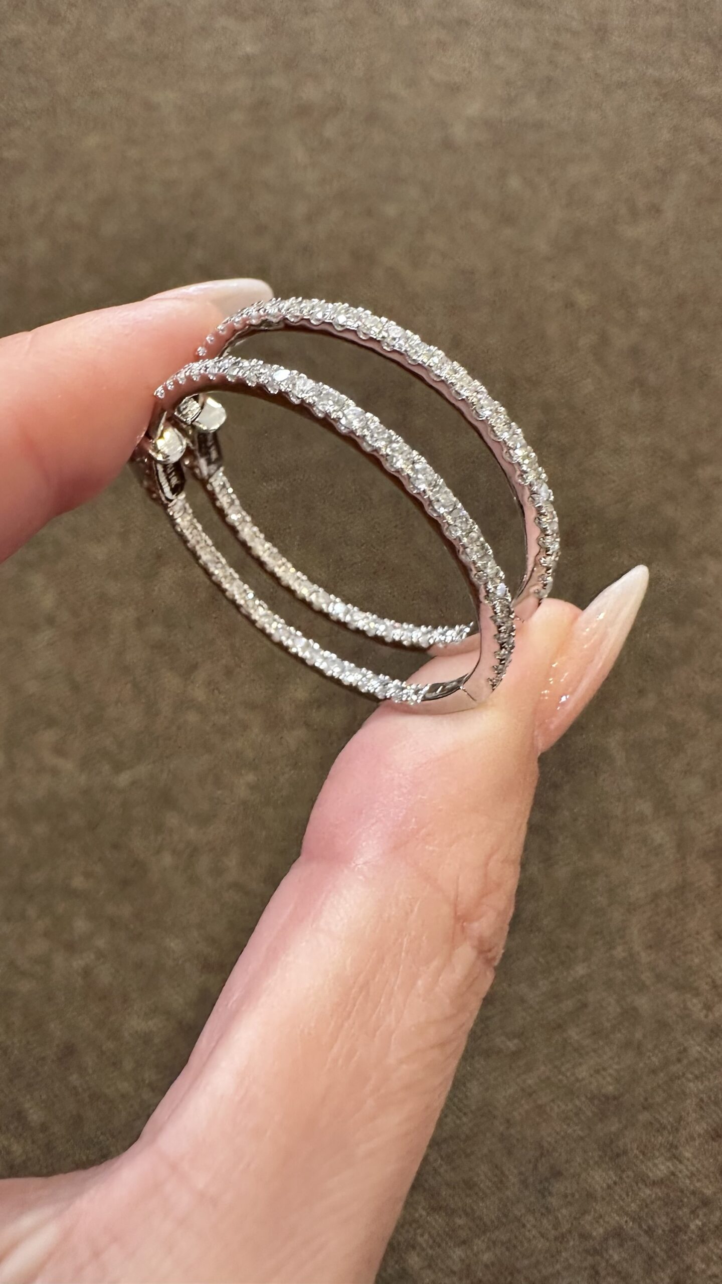 14k White Gold Genuine 1.51 Cttw Round Brilliant Cut Diamond Inside Out Hoops - Image 4