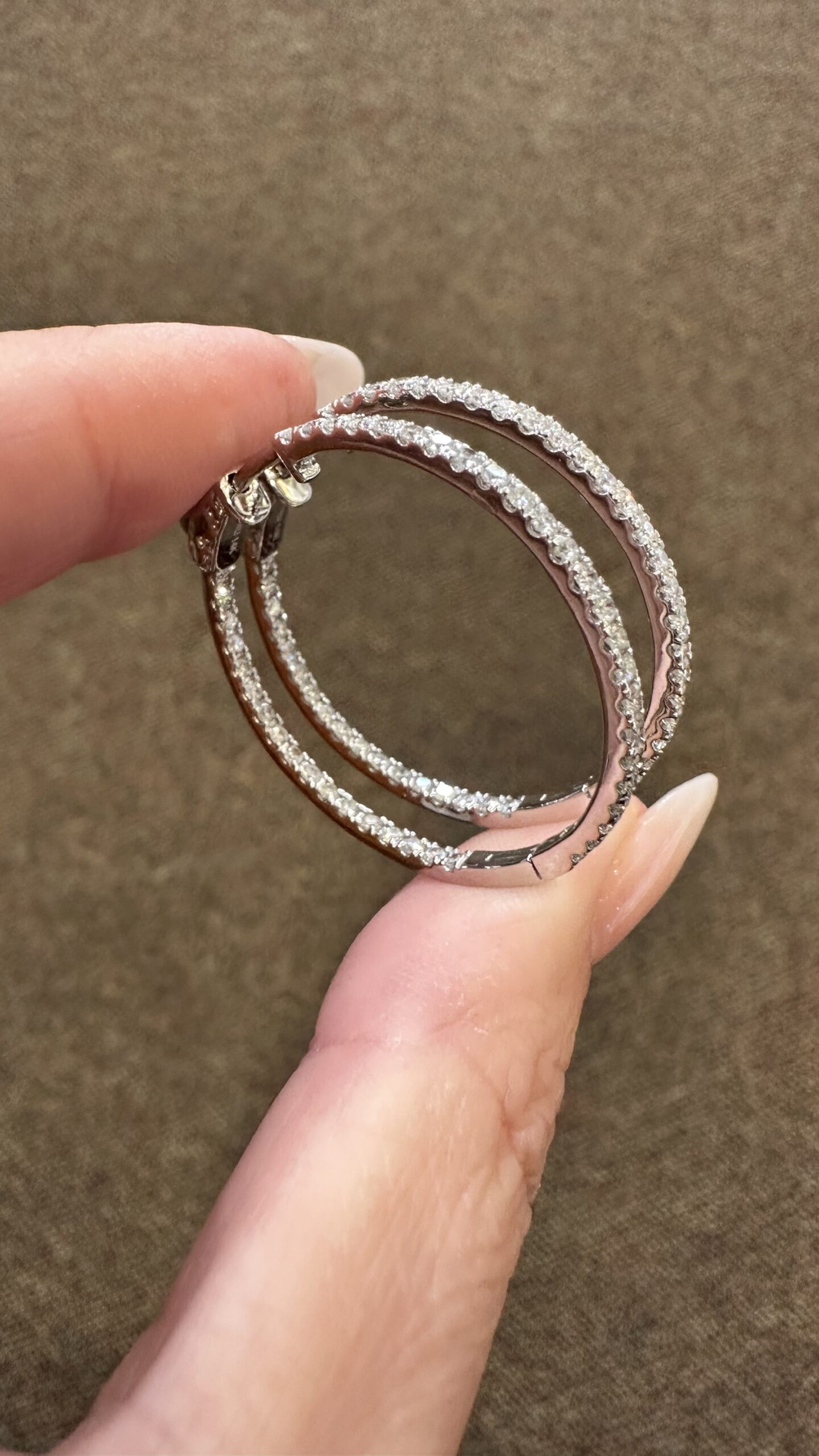 14k White Gold Genuine 1.51 Cttw Round Brilliant Cut Diamond Inside Out Hoops - Image 3