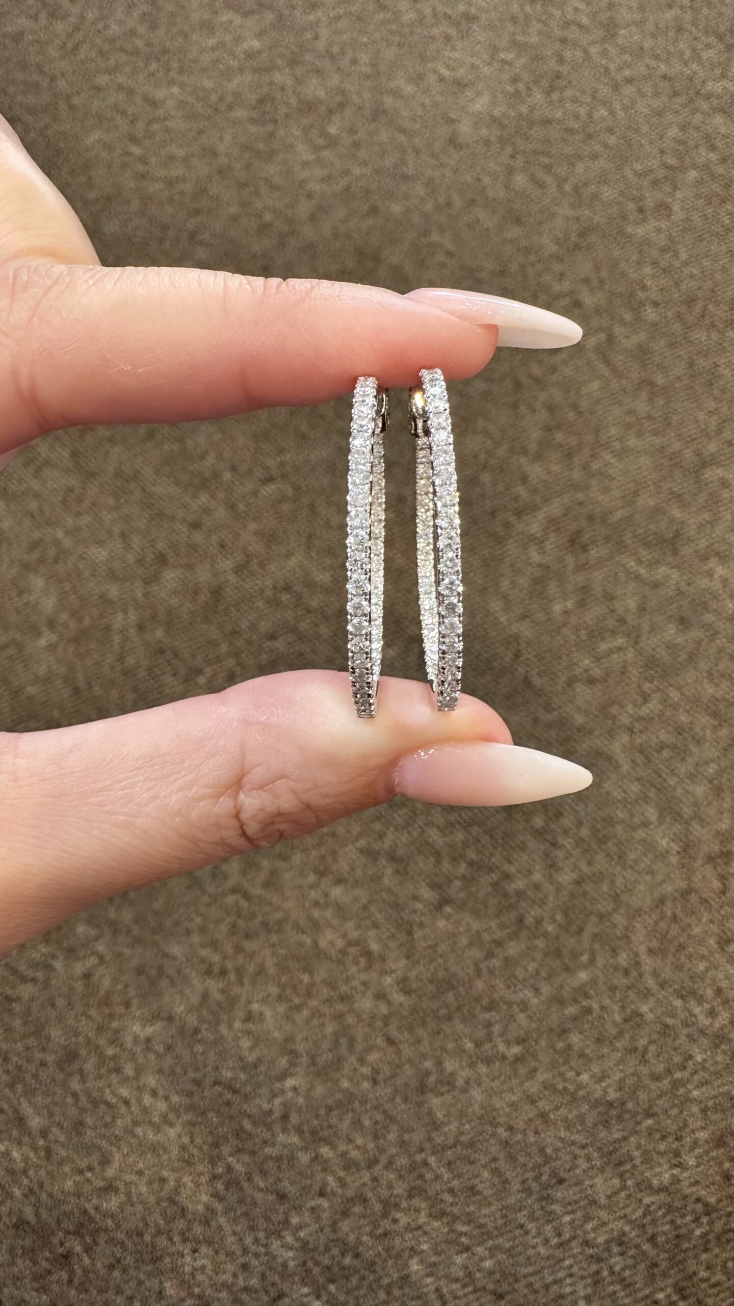 14k White Gold Genuine 1.51 Cttw Round Brilliant Cut Diamond Inside Out Hoops - Image 2