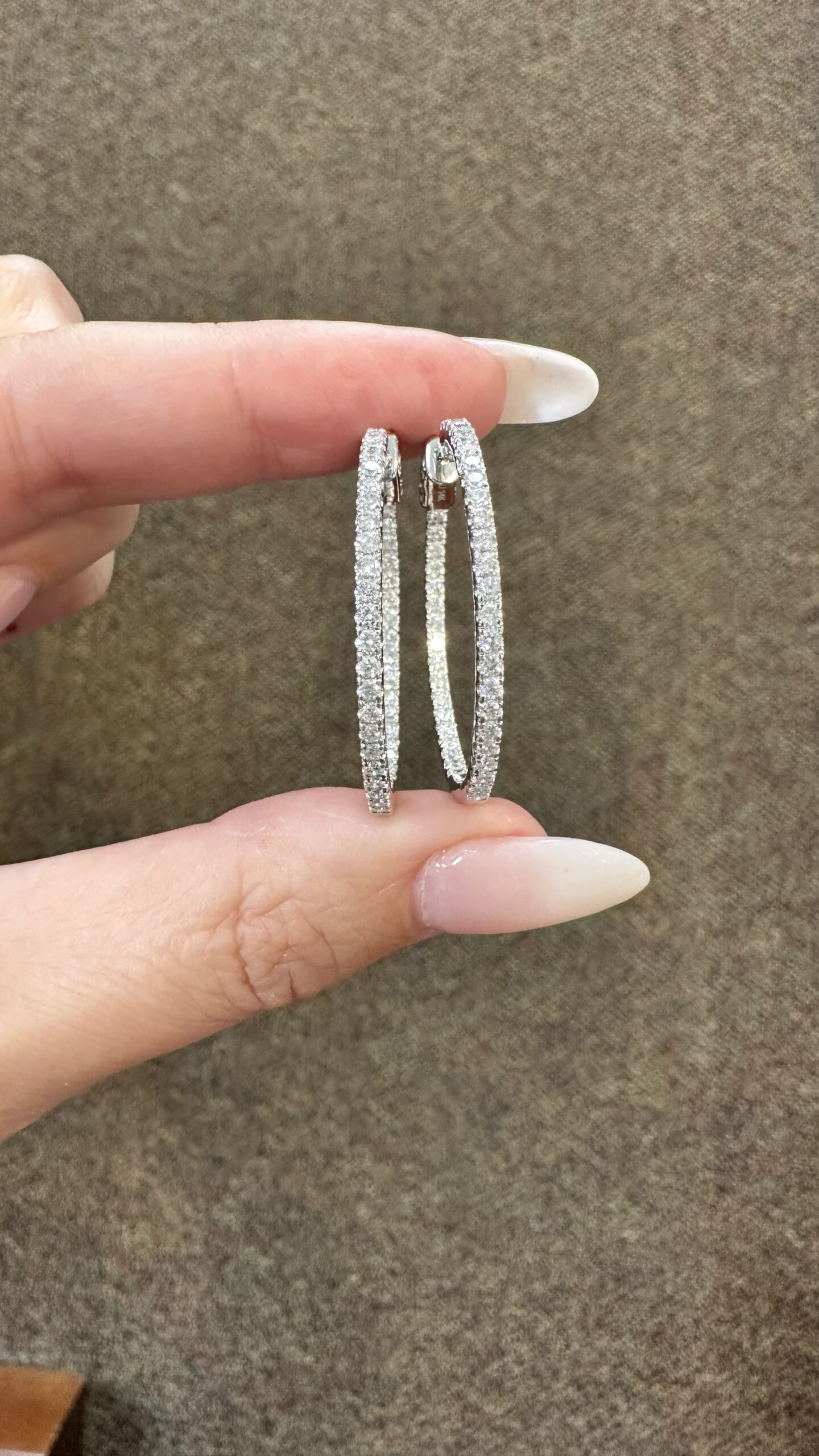 14k White Gold Genuine 1.51 Cttw Round Brilliant Cut Diamond Inside Out Hoops - Image 5