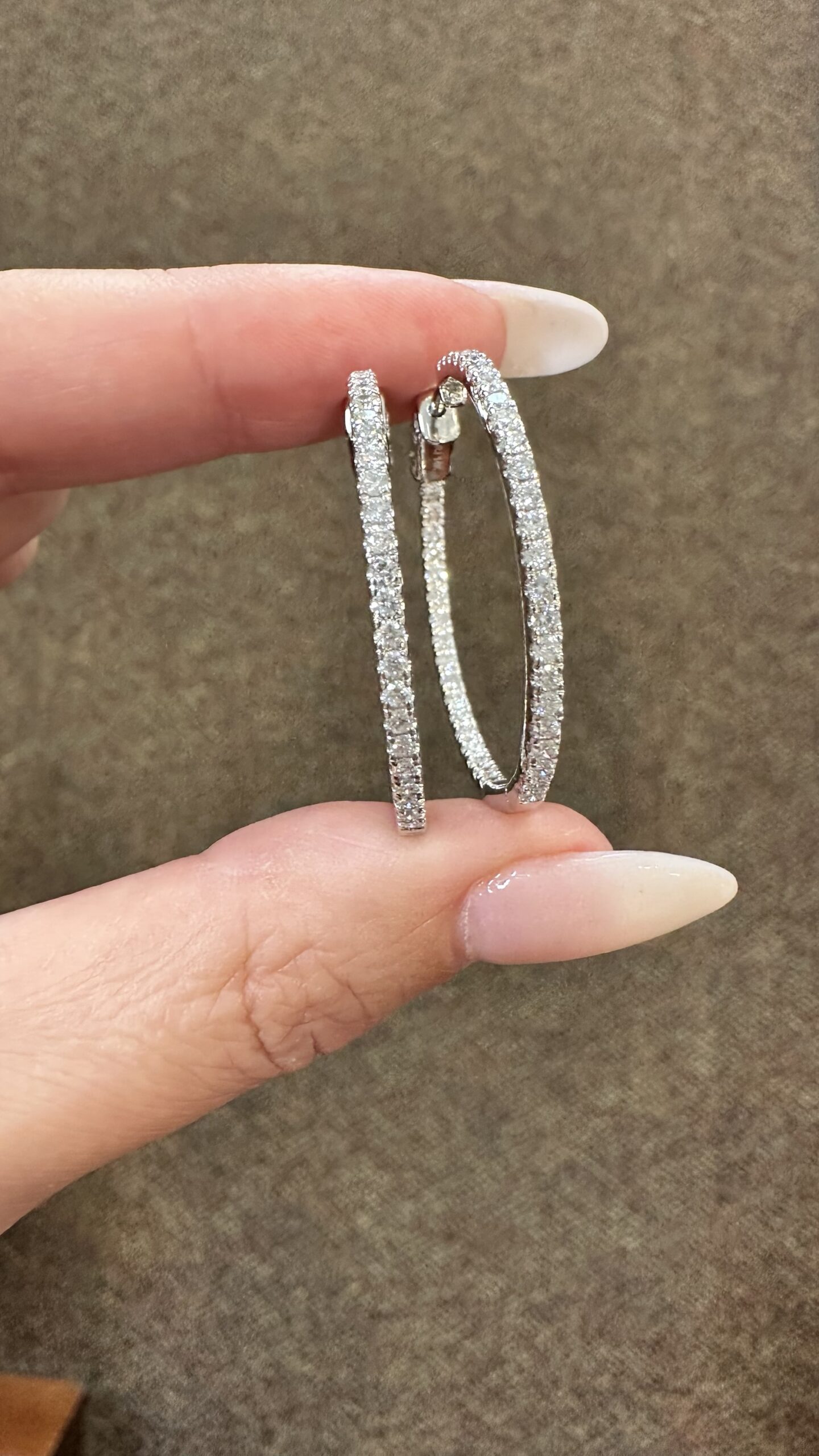 14k White Gold Genuine 1.51 Cttw Round Brilliant Cut Diamond Inside Out Hoops - Image 6