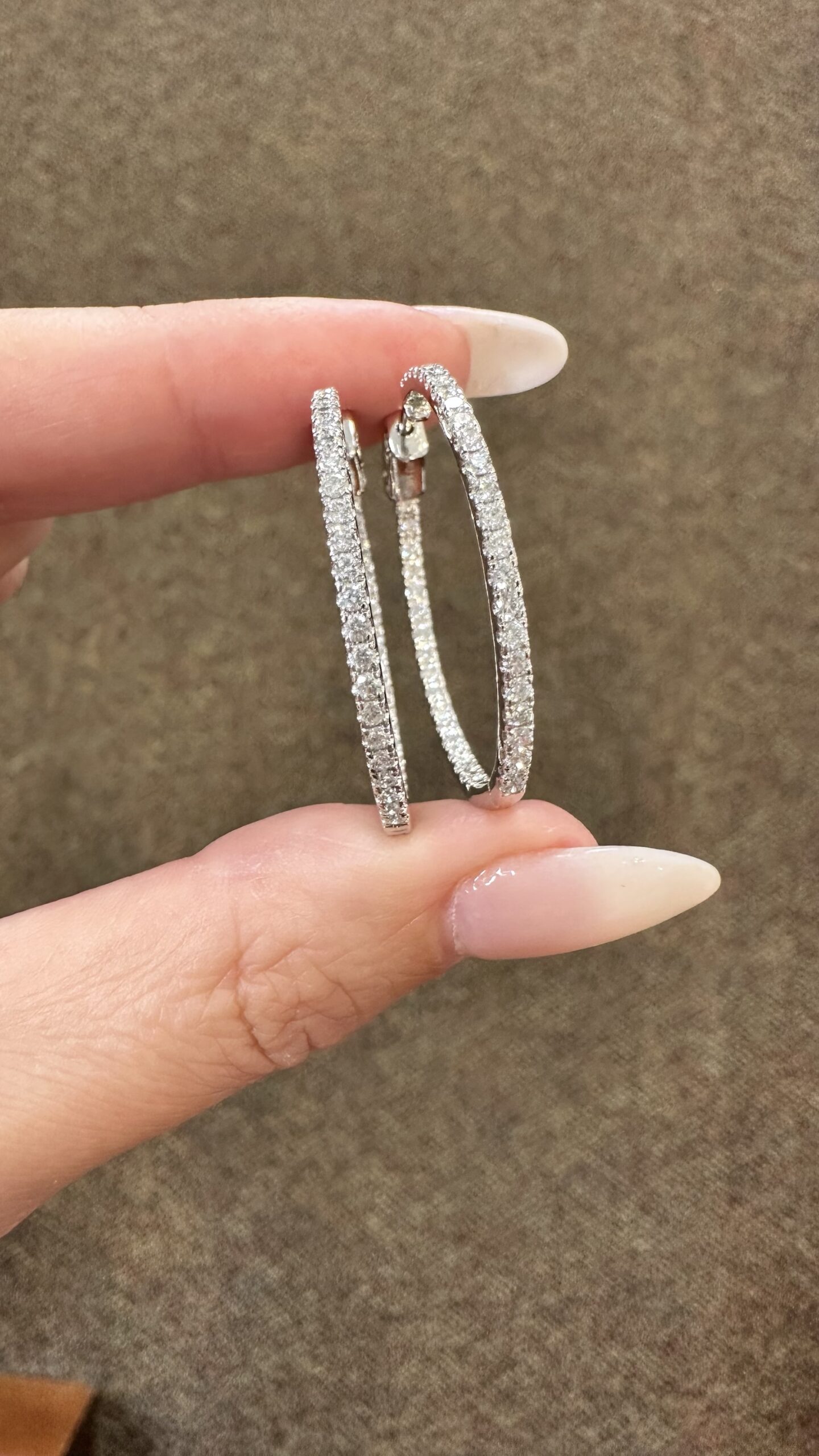 14k White Gold Genuine 1.51 Cttw Round Brilliant Cut Diamond Inside Out Hoops - Image 7