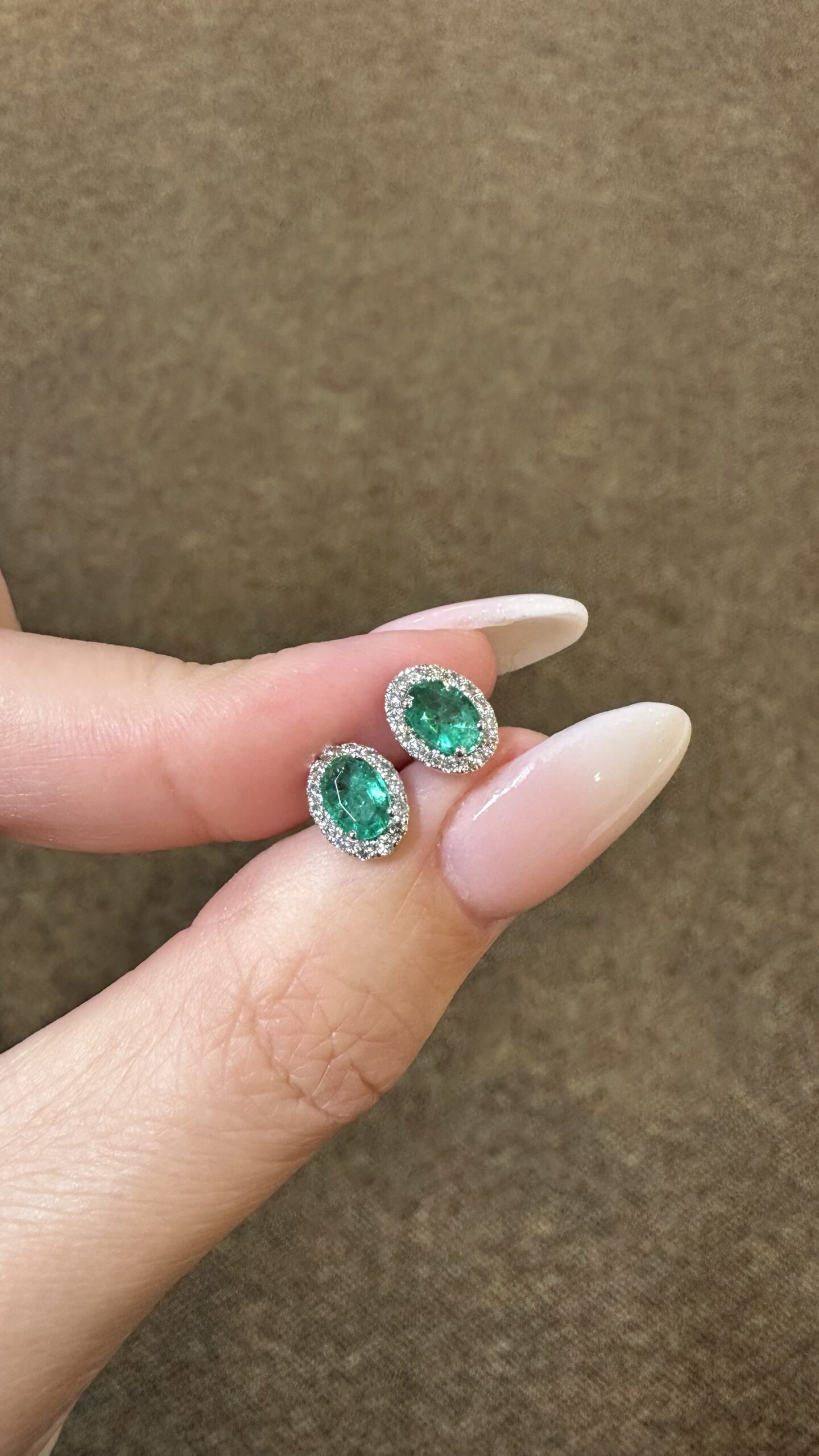 14k White Gold Genuine .82 Cttw Emerald & .19 Cttw Diamond Halo Stud Earrings - Image 7