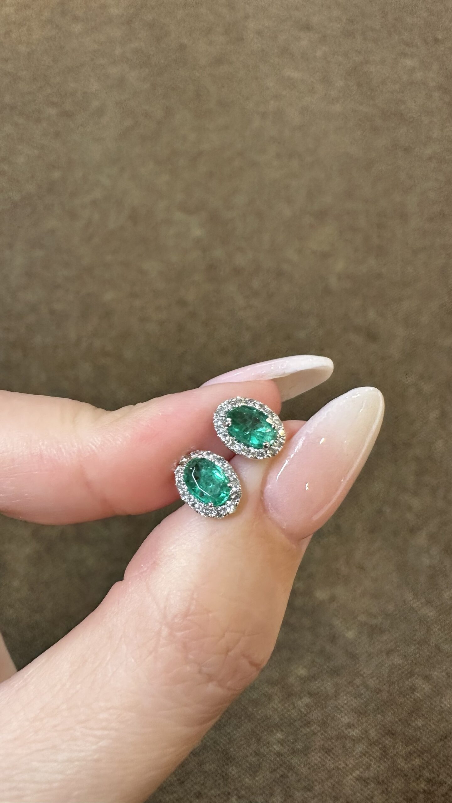 14k White Gold Genuine .82 Cttw Emerald & .19 Cttw Diamond Halo Stud Earrings - Image 6