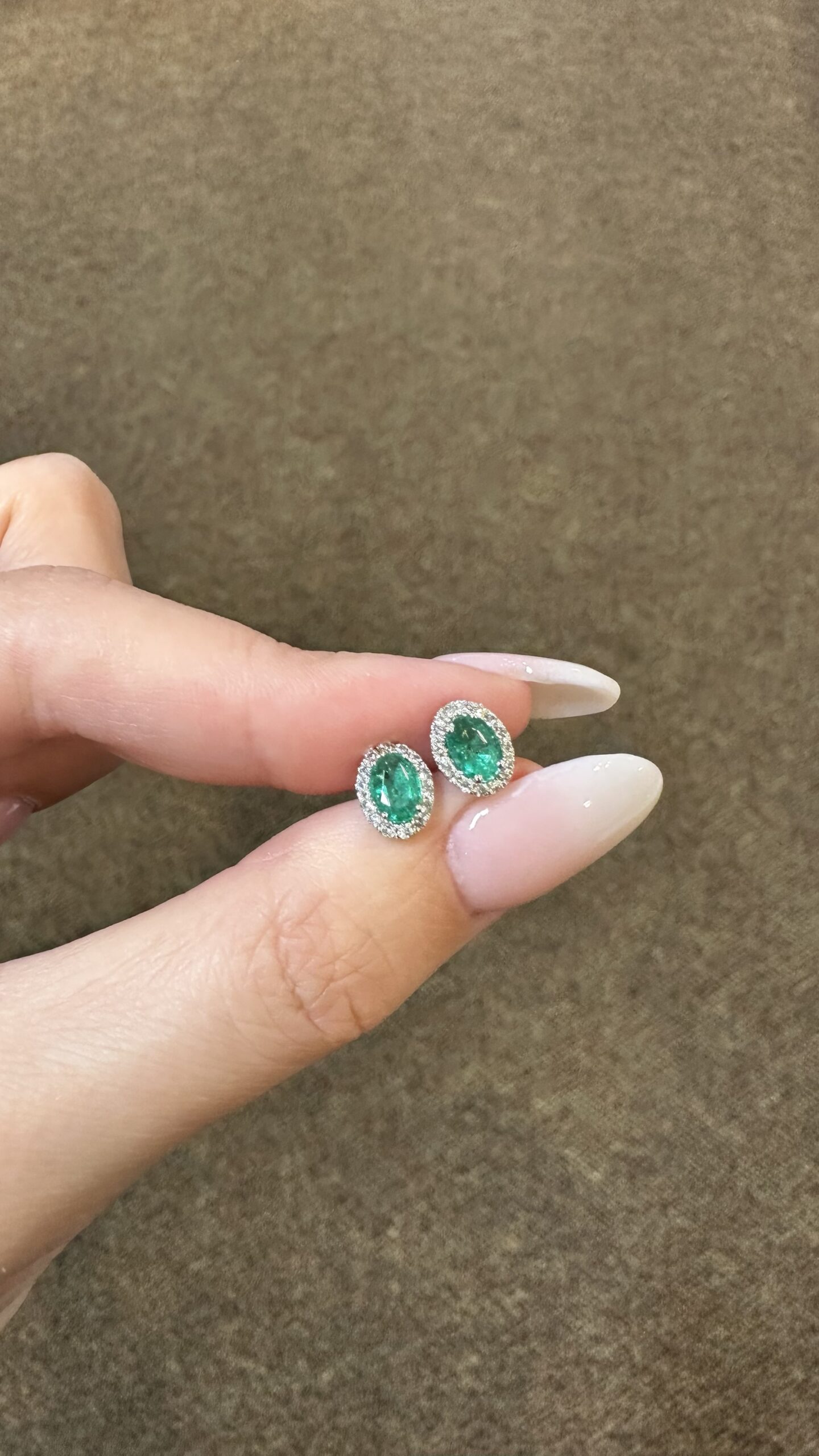 14k White Gold Genuine .82 Cttw Emerald & .19 Cttw Diamond Halo Stud Earrings - Image 4