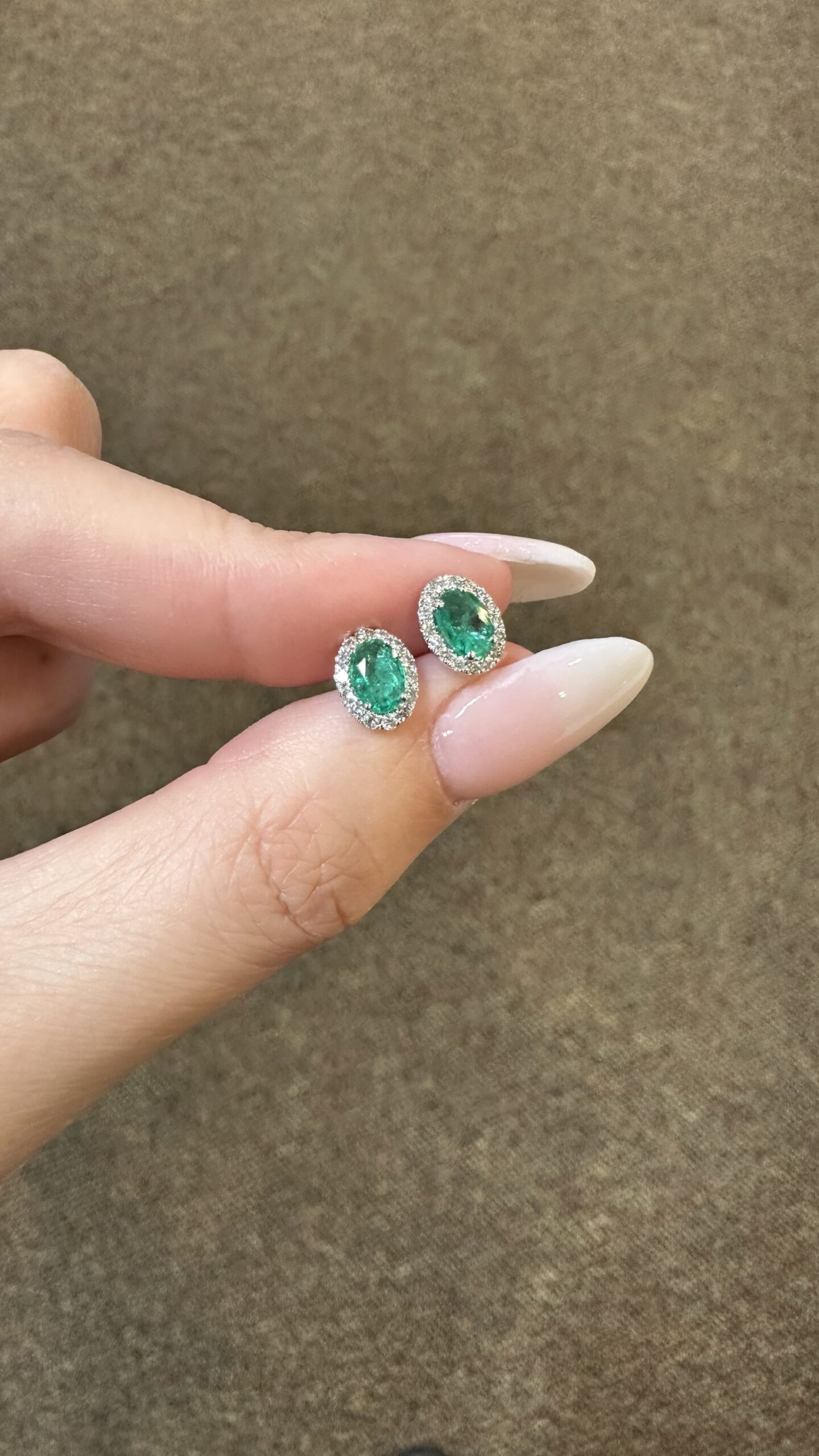 14k White Gold Genuine .82 Cttw Emerald & .19 Cttw Diamond Halo Stud Earrings - Image 3