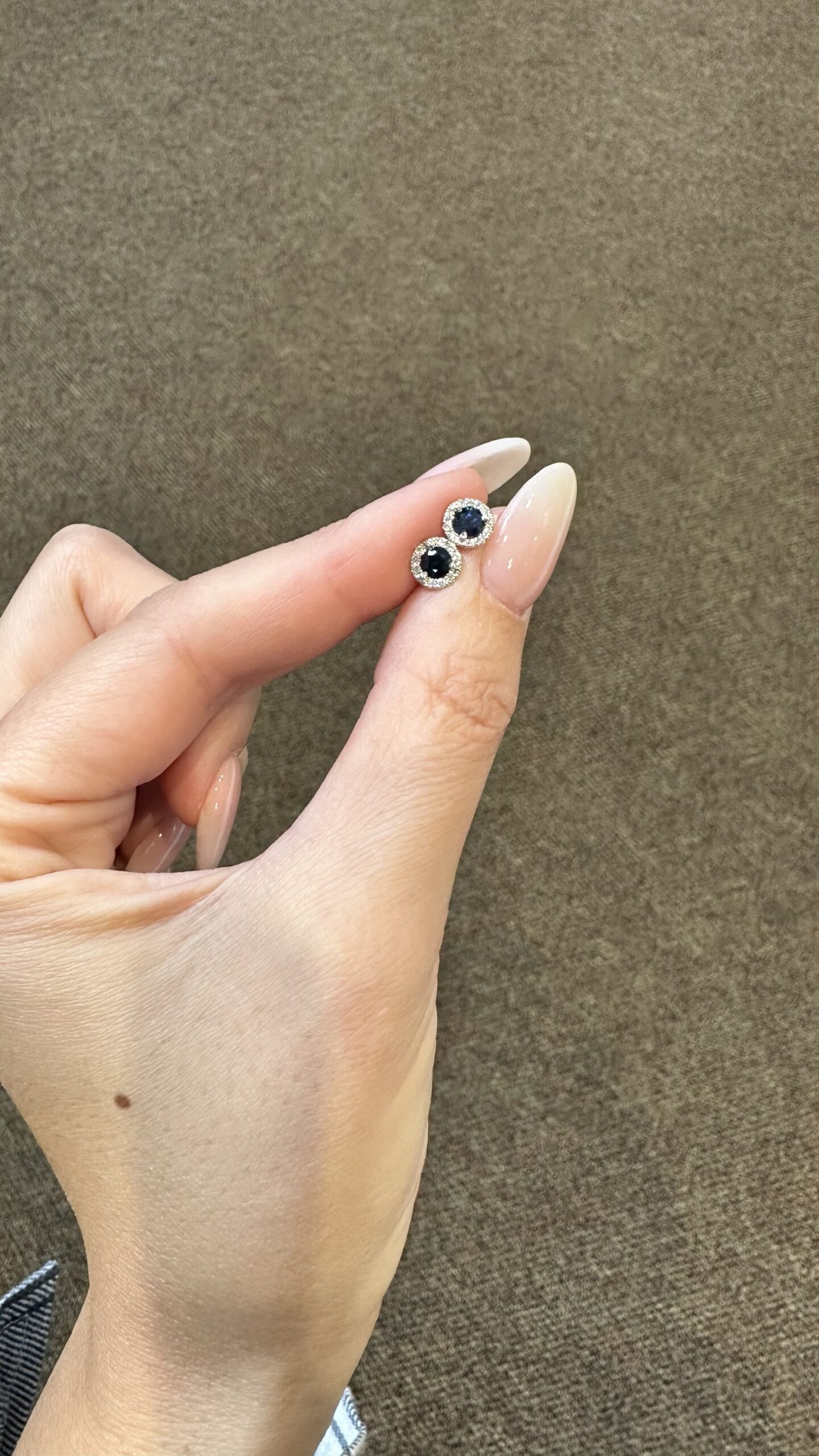 14k White Gold Genuine .60 Cttw Sapphire & .11 Cttw Round Brilliant Cut Diamond Halo Stud Earrings - Image 14