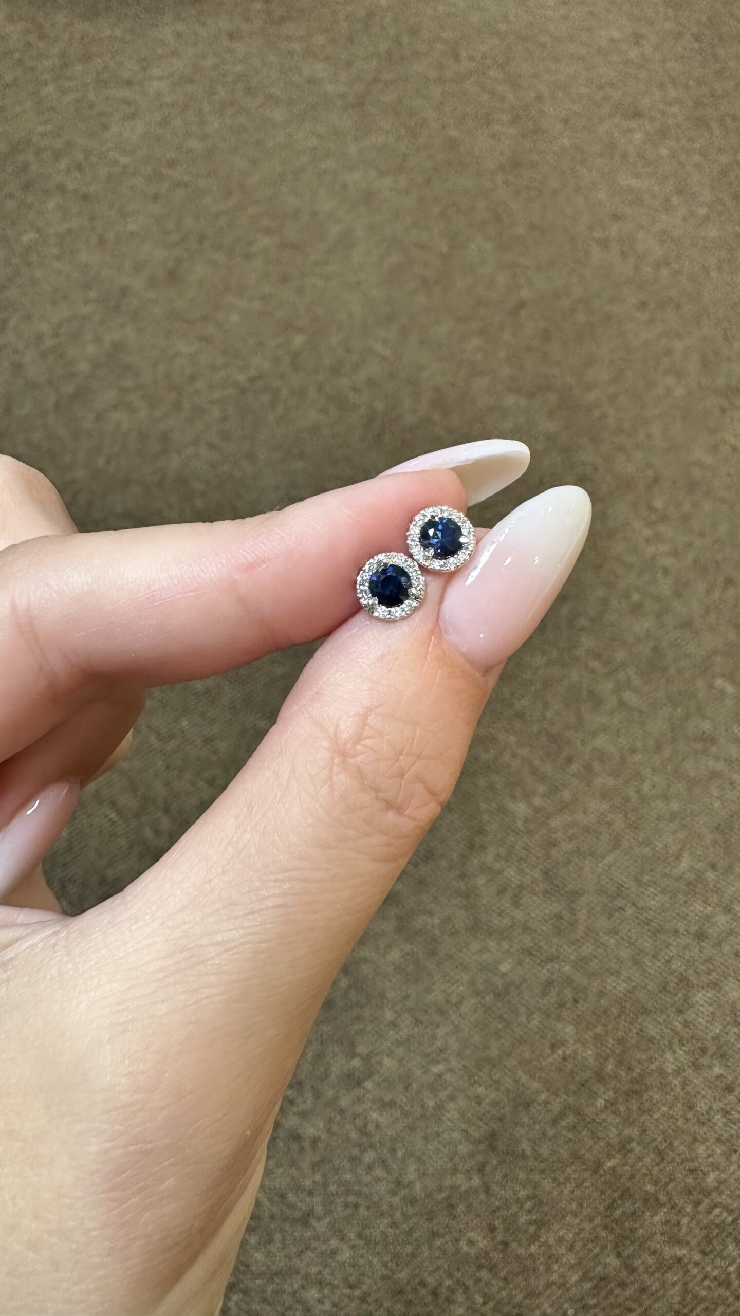 14k White Gold Genuine .60 Cttw Sapphire & .11 Cttw Round Brilliant Cut Diamond Halo Stud Earrings - Image 10