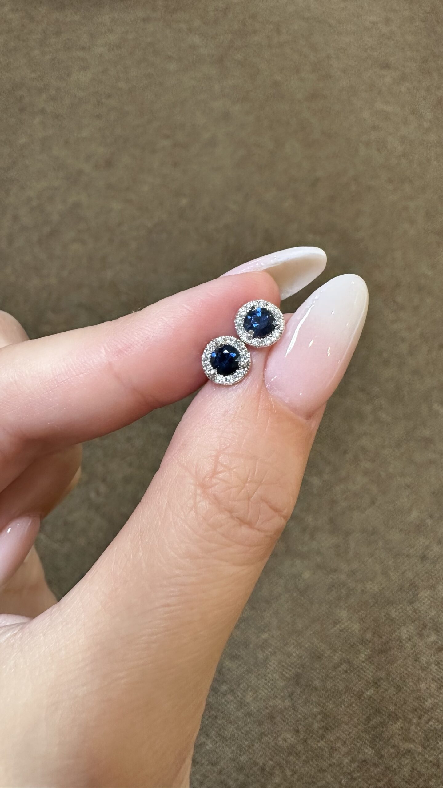 14k White Gold Genuine .60 Cttw Sapphire & .11 Cttw Round Brilliant Cut Diamond Halo Stud Earrings - Image 9