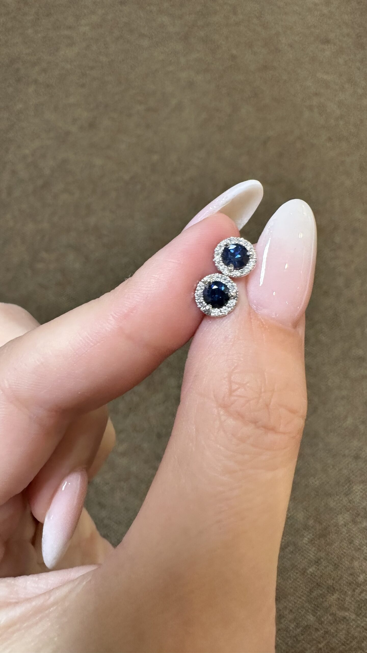 14k White Gold Genuine .60 Cttw Sapphire & .11 Cttw Round Brilliant Cut Diamond Halo Stud Earrings - Image 8