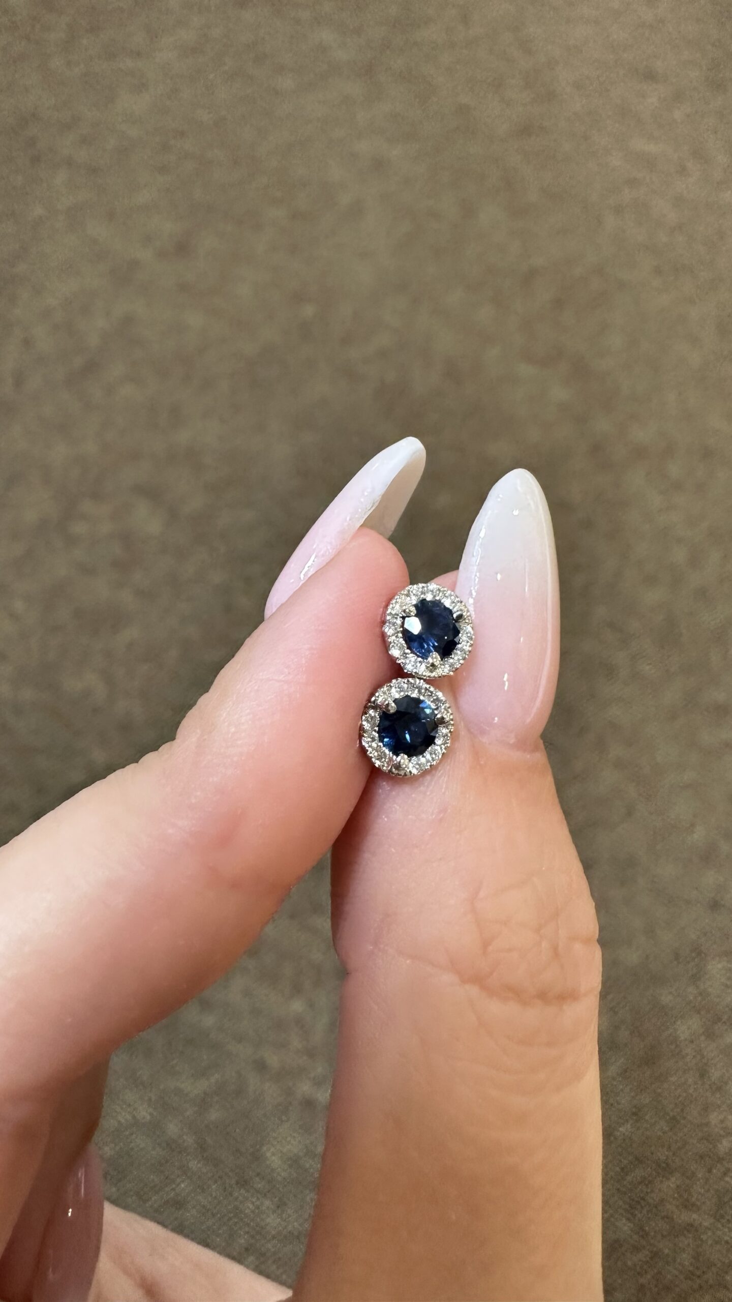 14k White Gold Genuine .60 Cttw Sapphire & .11 Cttw Round Brilliant Cut Diamond Halo Stud Earrings - Image 7