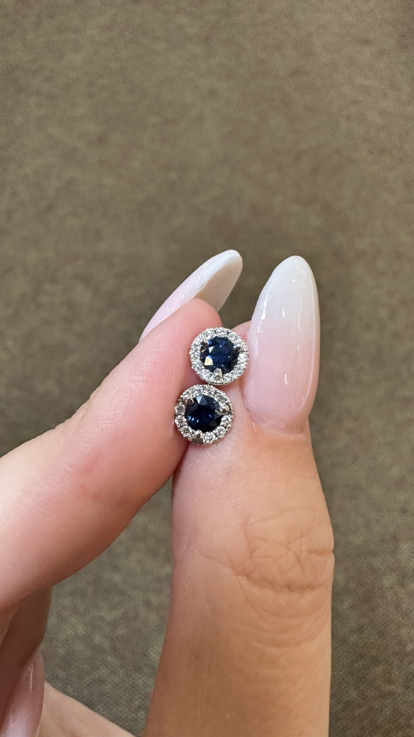 14k White Gold Genuine .60 Cttw Sapphire & .11 Cttw Round Brilliant Cut Diamond Halo Stud Earrings - Image 6