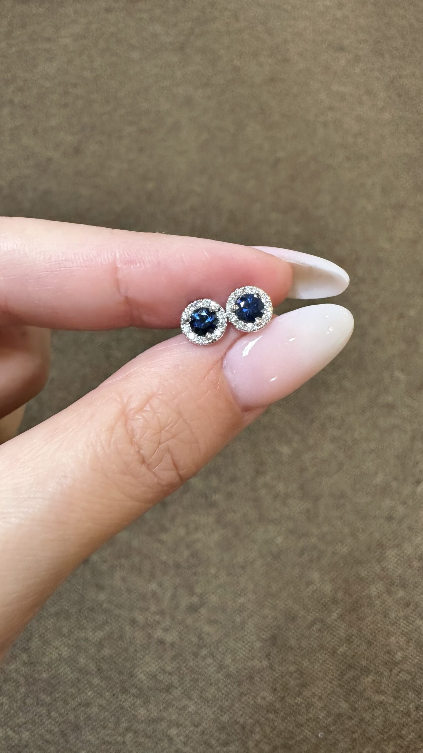 14k White Gold Genuine .60 Cttw Sapphire & .11 Cttw Round Brilliant Cut Diamond Halo Stud Earrings - Image 5