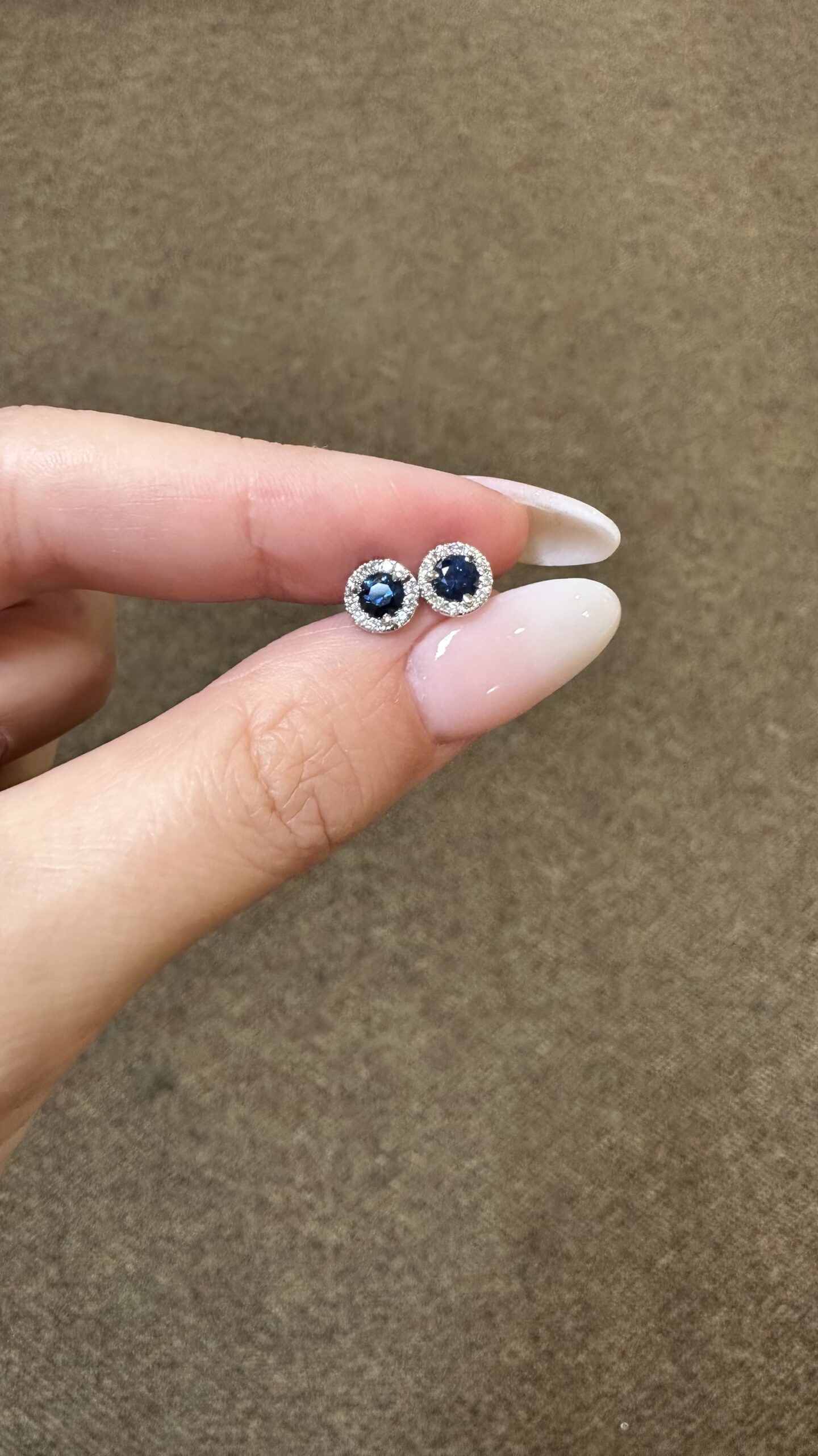 14k White Gold Genuine .60 Cttw Sapphire & .11 Cttw Round Brilliant Cut Diamond Halo Stud Earrings - Image 4