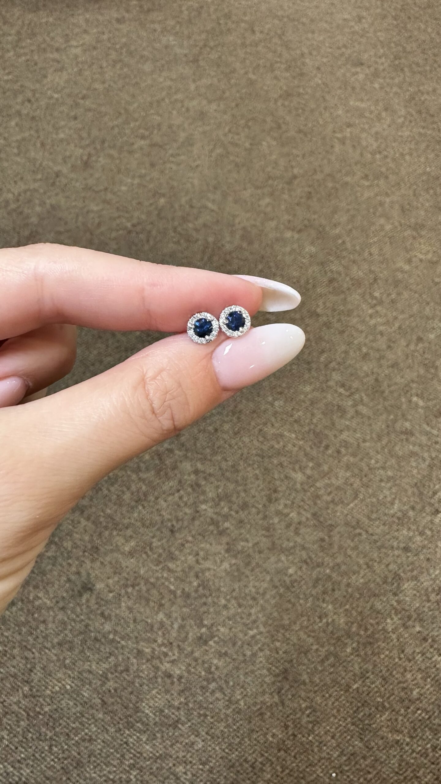 14k White Gold Genuine .60 Cttw Sapphire & .11 Cttw Round Brilliant Cut Diamond Halo Stud Earrings - Image 3