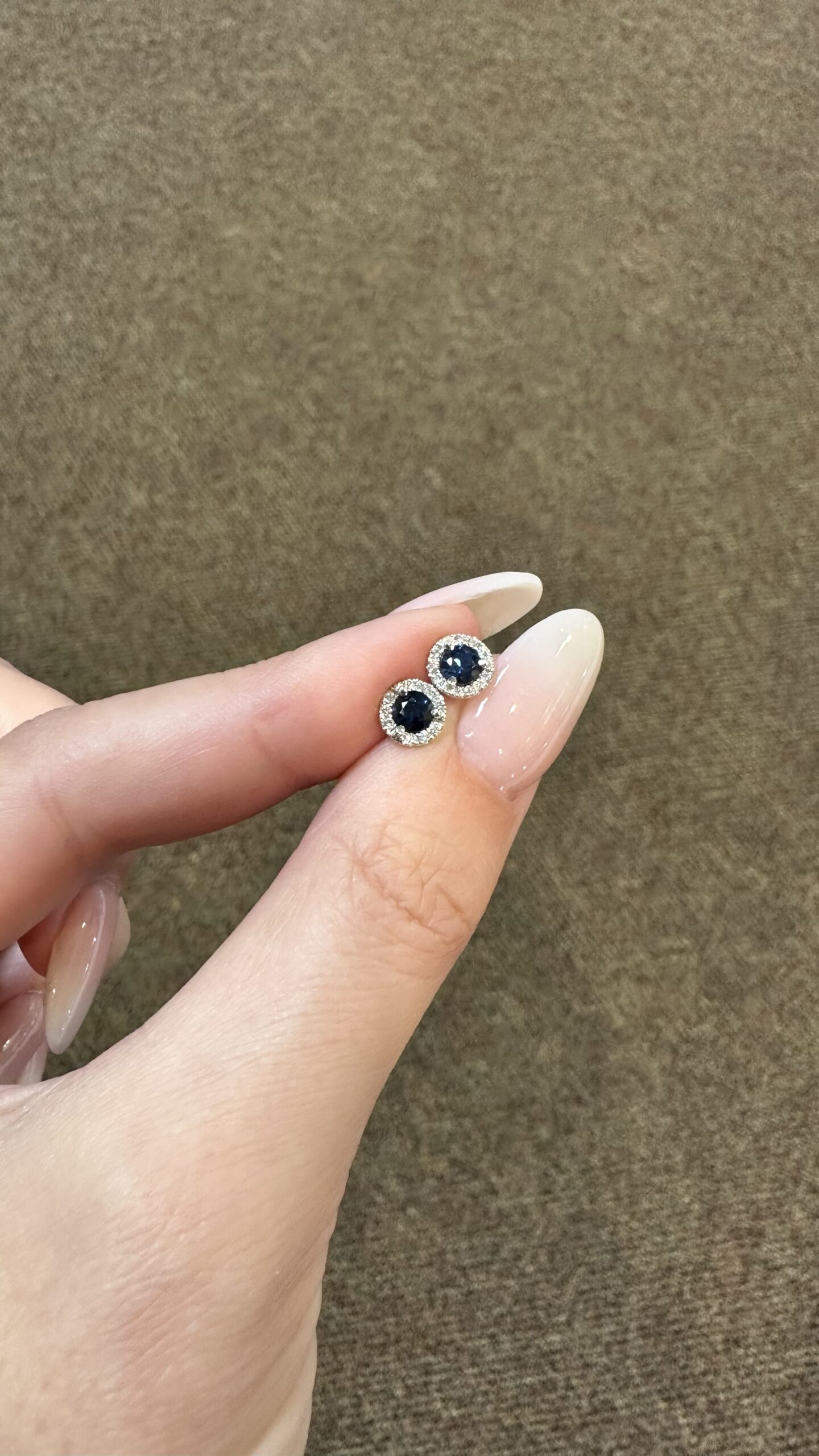 14k White Gold Genuine .60 Cttw Sapphire & .11 Cttw Round Brilliant Cut Diamond Halo Stud Earrings - Image 2