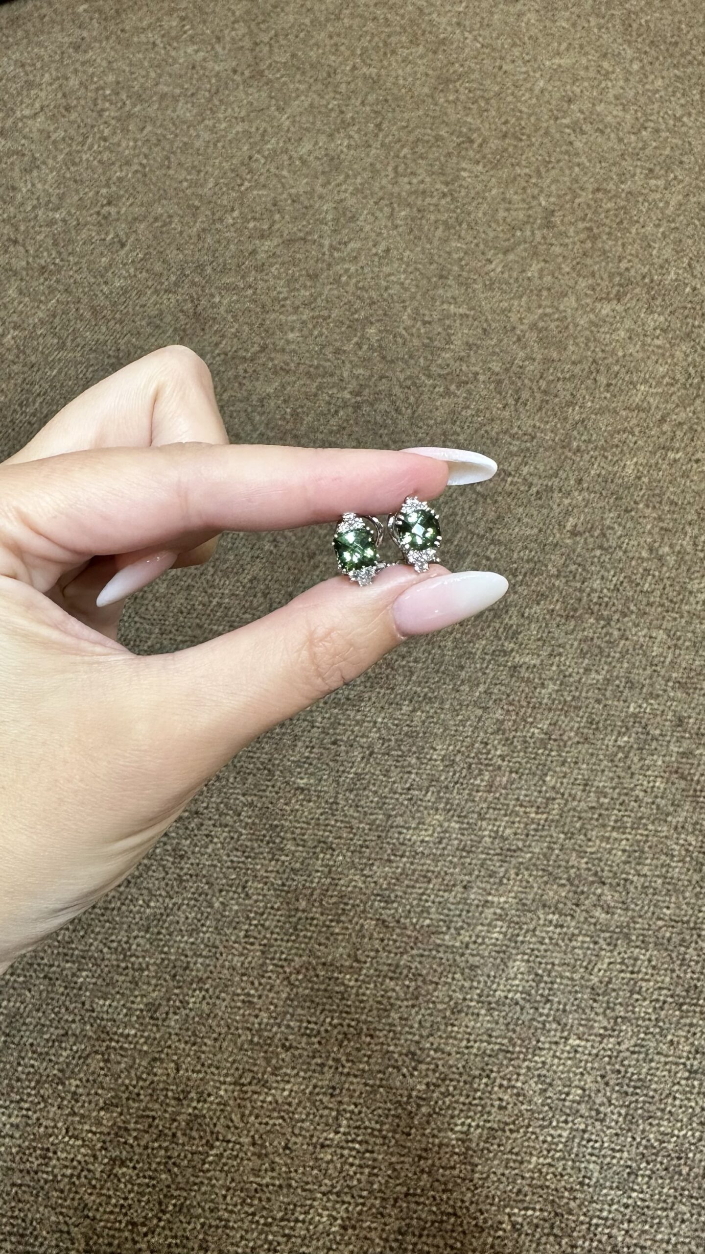 18k White Gold Genuine 3.10 Cttw Green Tourmaline & .48 Cttw Diamond Post & Clip Earrings - Image 18