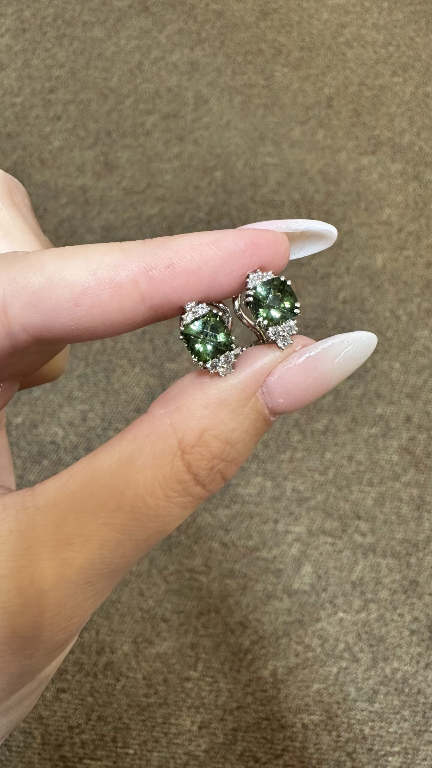 18k White Gold Genuine 3.10 Cttw Green Tourmaline & .48 Cttw Diamond Post & Clip Earrings - Image 16