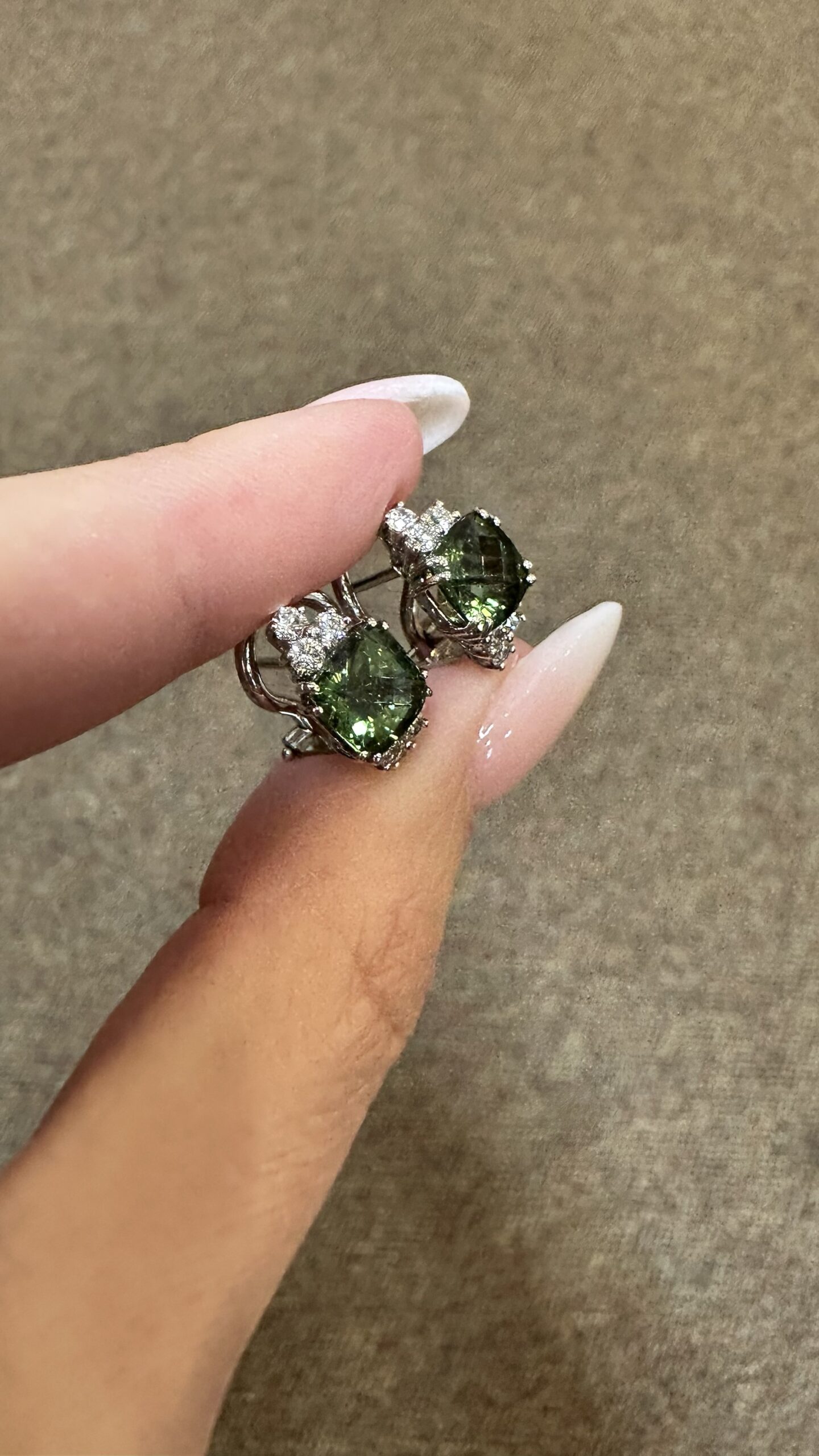 18k White Gold Genuine 3.10 Cttw Green Tourmaline & .48 Cttw Diamond Post & Clip Earrings - Image 14